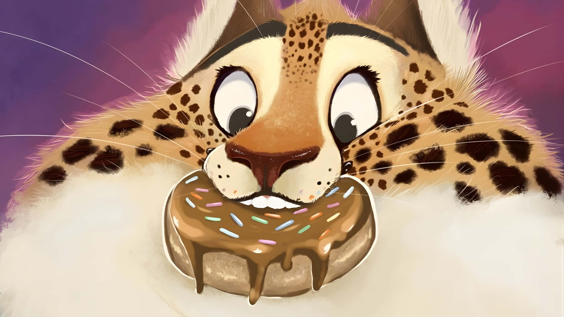 Officer Clawhauser, cartoon cheetah, chocolate frosting, Full HD Desktop Wallpaper
