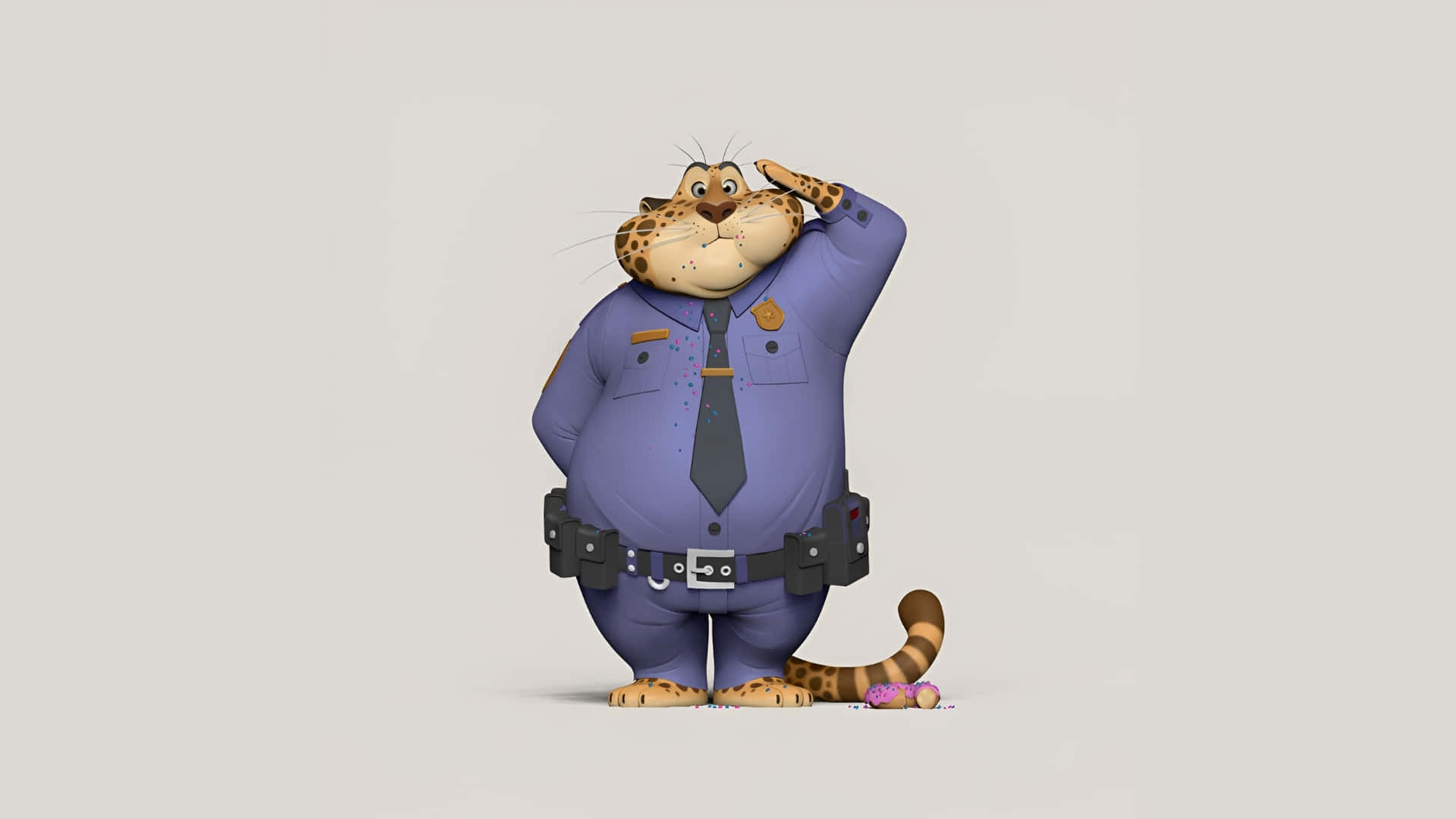 Officer Clawhauser, rotund cartoon leopard, purple police uniform, Full HD Desktop Wallpaper