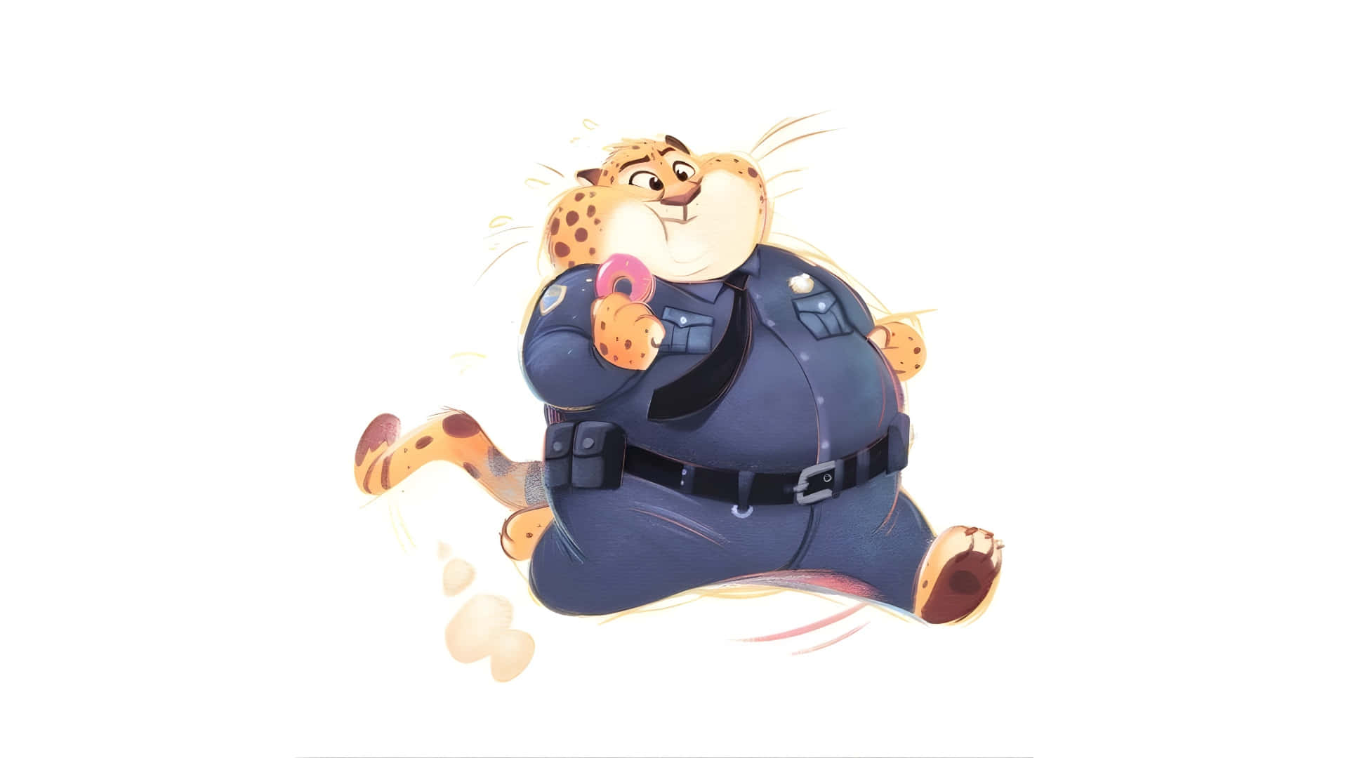 Officer Clawhauser, chubby cartoon leopard, blue police uniform, Full HD Desktop Wallpaper