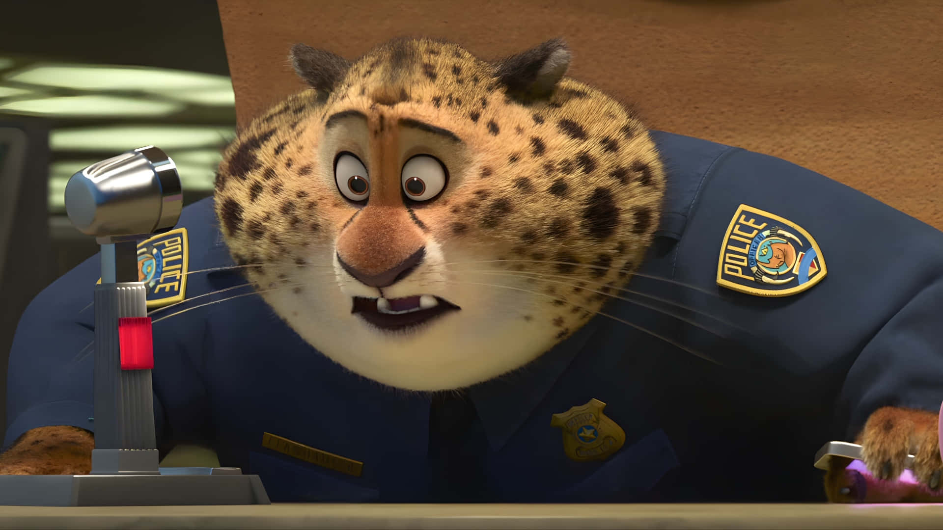 Officer Clawhauser, cartoon leopard, blue police uniform, Full HD Desktop Wallpaper