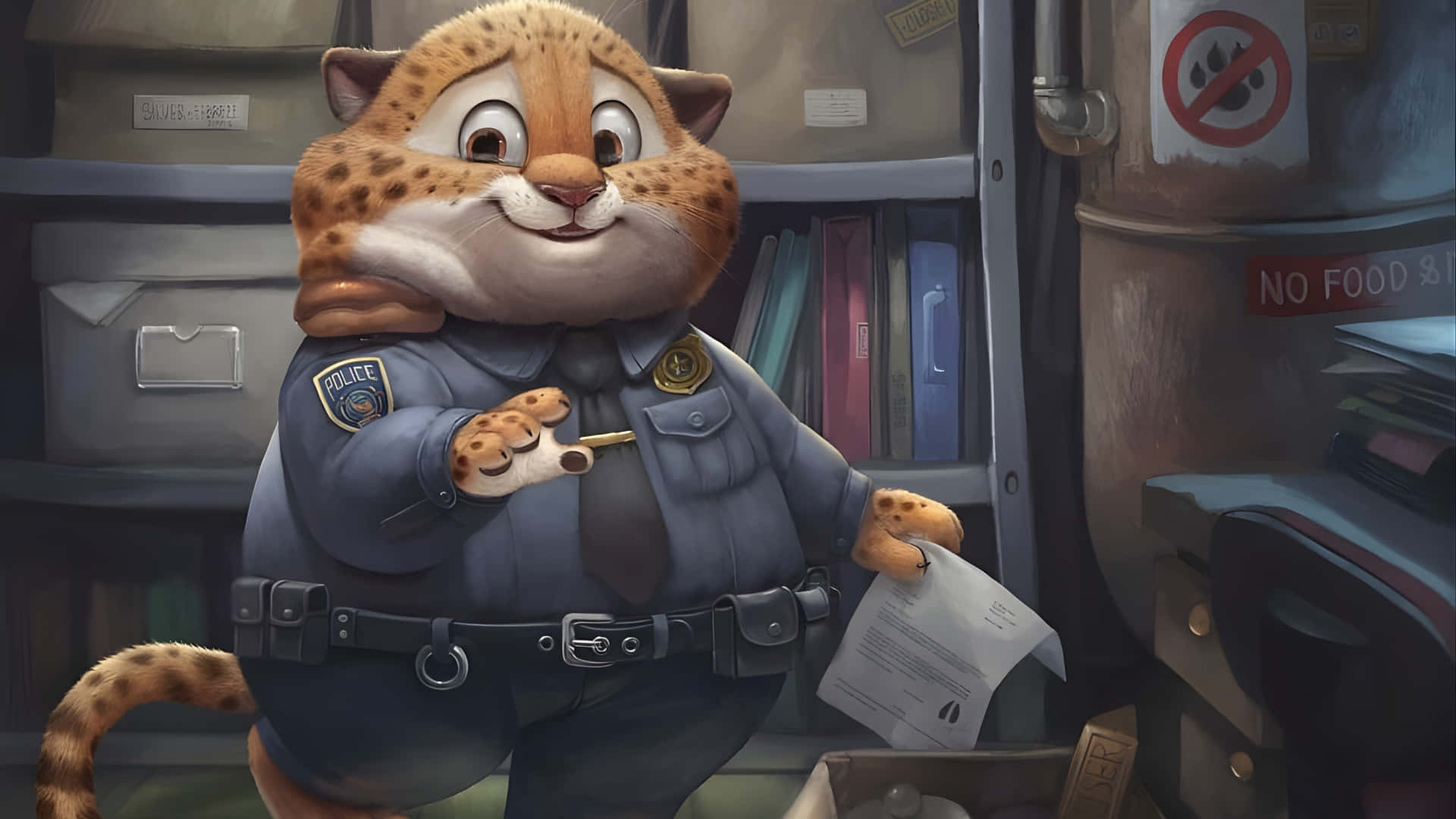 Officer Clawhauser, cartoon cheetah, police uniform, Full HD Desktop Wallpaper