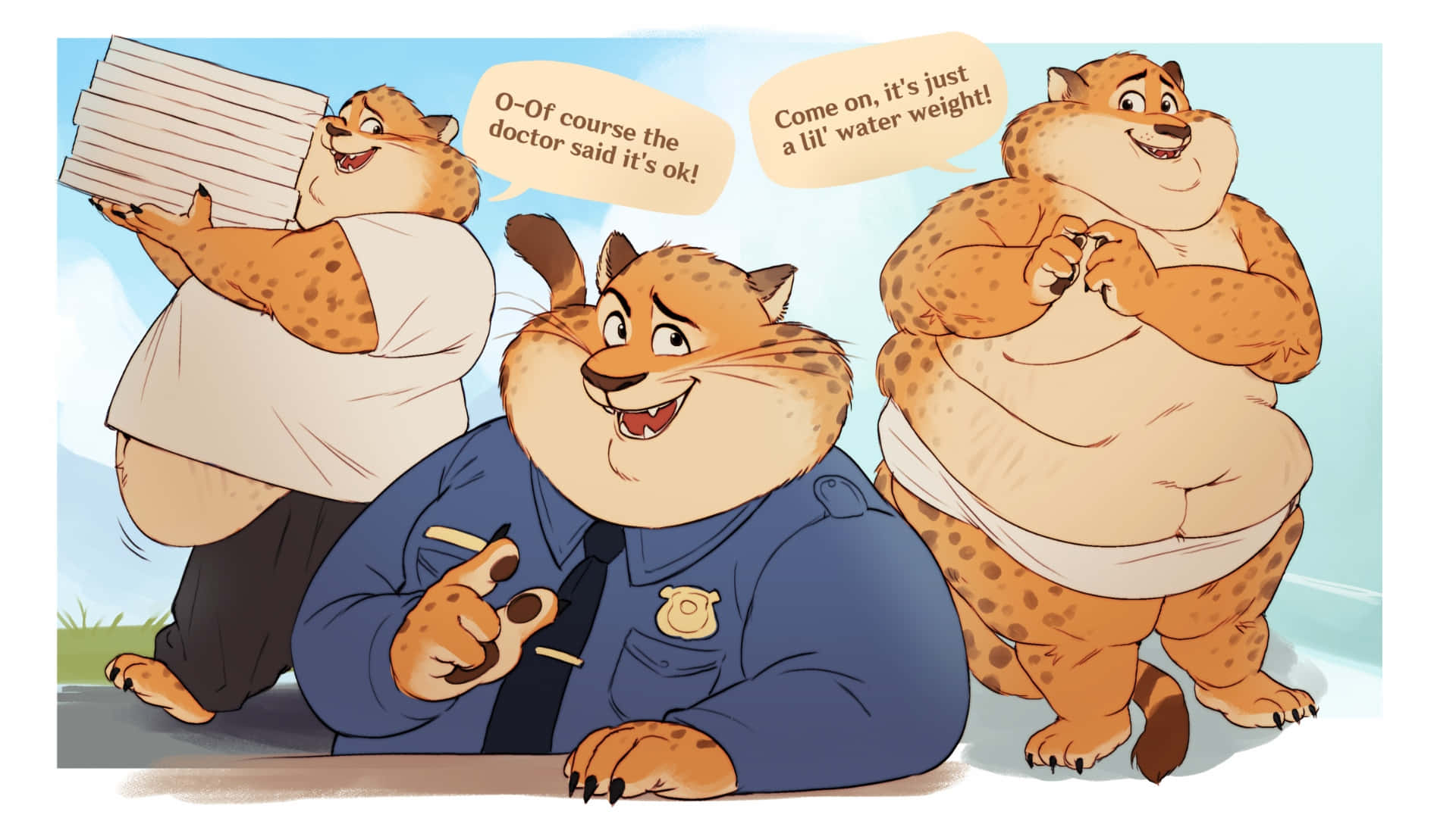 Officer Clawhauser, cartoon cheetahs, police uniform, Full HD Desktop Wallpaper