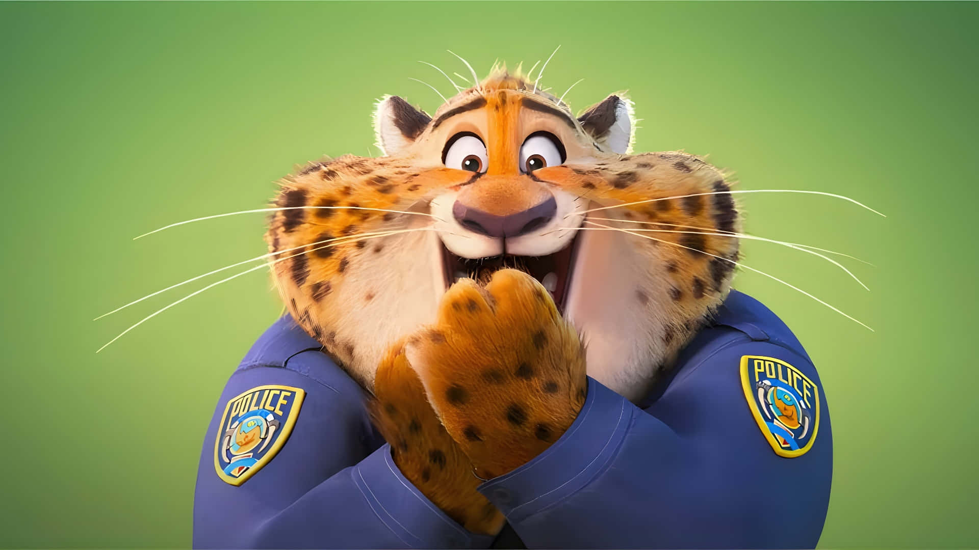 Officer Clawhauser, leopard, blue police uniform, Full HD Desktop Wallpaper