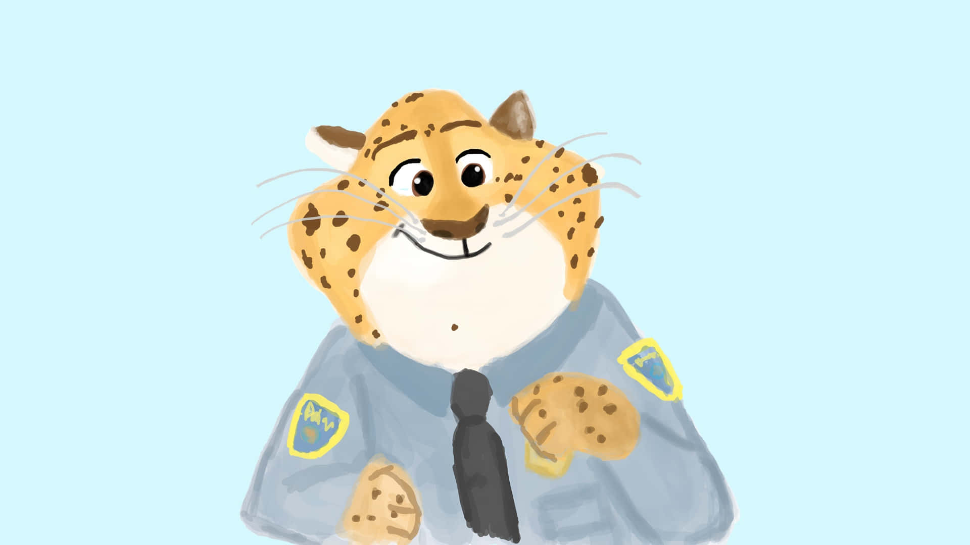Officer Clawhauser, light blue police uniform, yellow badges, Full HD Desktop Wallpaper