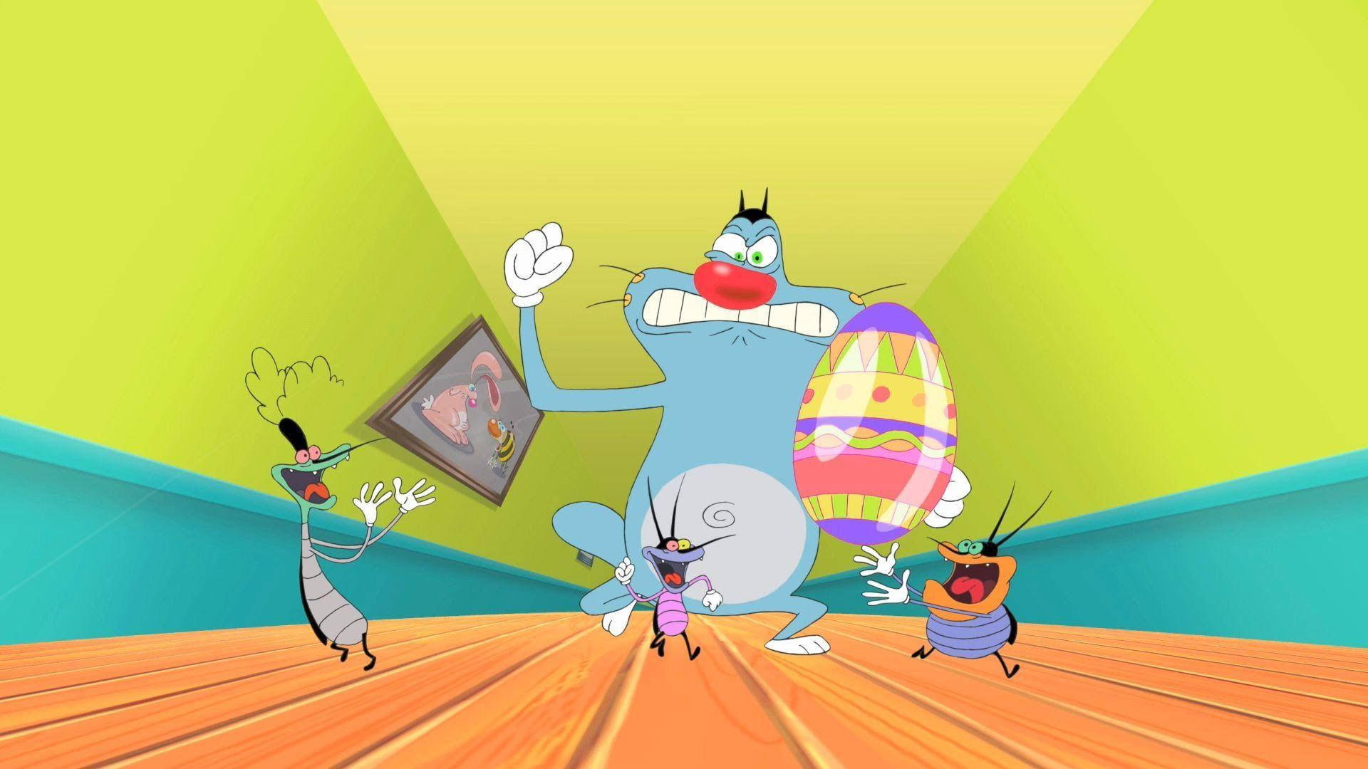 Oggy And The Cockroaches, Easter egg, vibrant hallway, Full HD Desktop Wallpaper