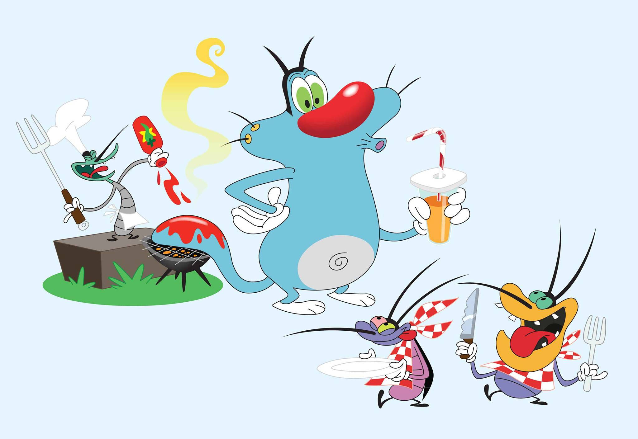 Oggy And The Cockroaches, grilling, backyard barbecue, Full HD Desktop Wallpaper