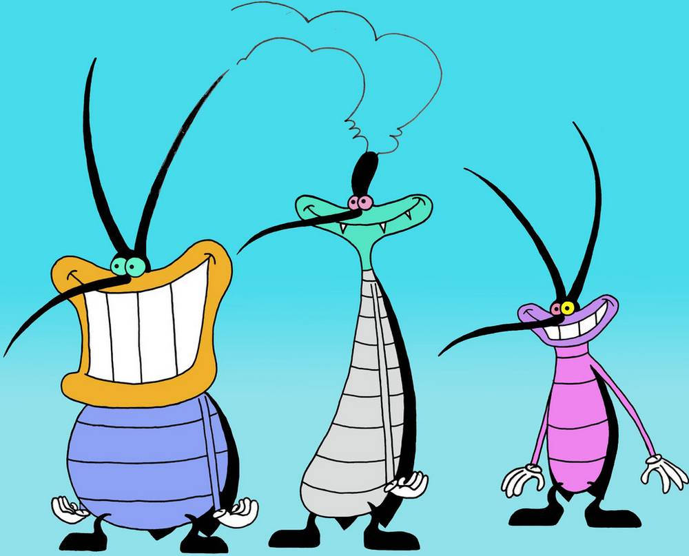 Oggy And The Cockroaches, cyan, three cartoon cockroaches, SD Desktop Wallpaper