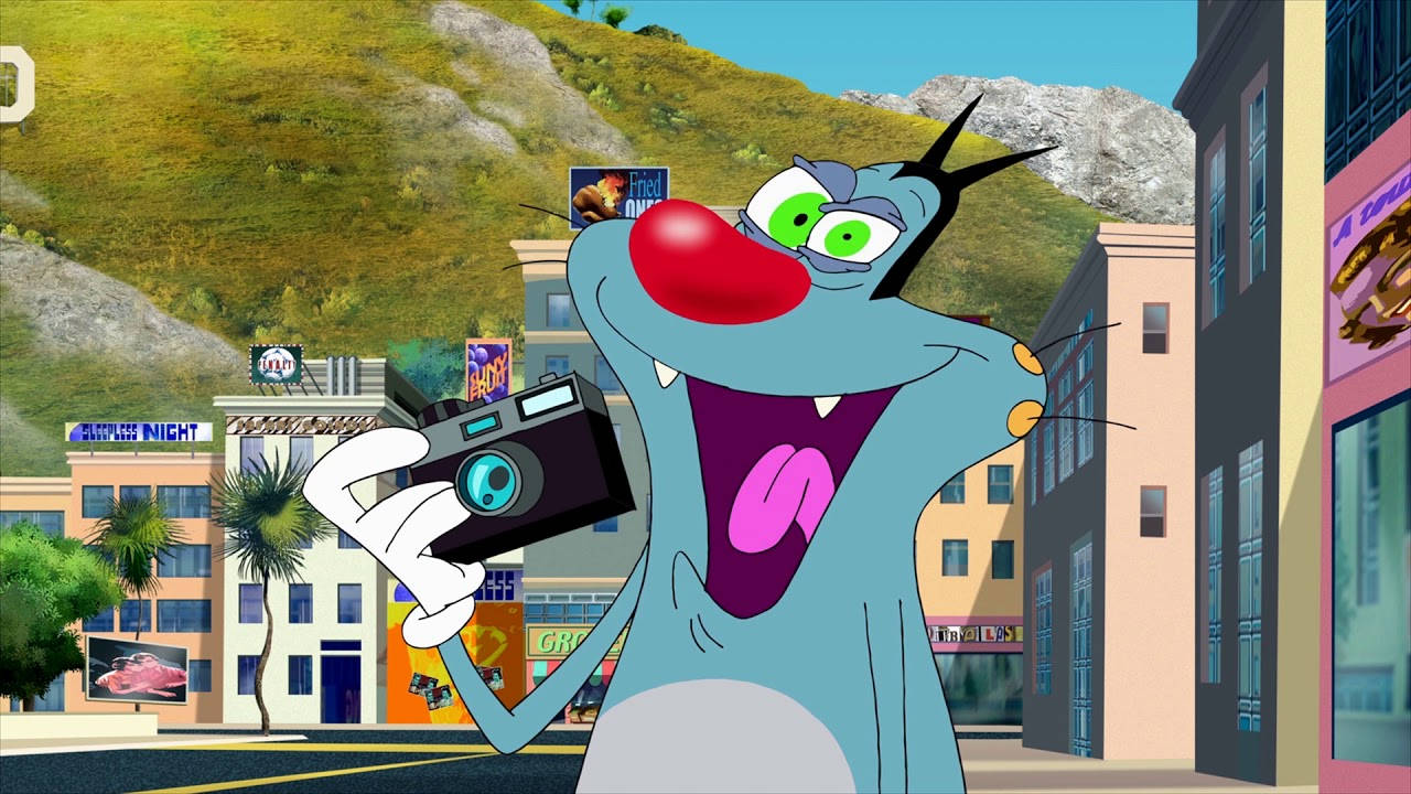 Oggy And The Cockroaches, blue cartoon cat, red nose, HD Desktop Wallpaper