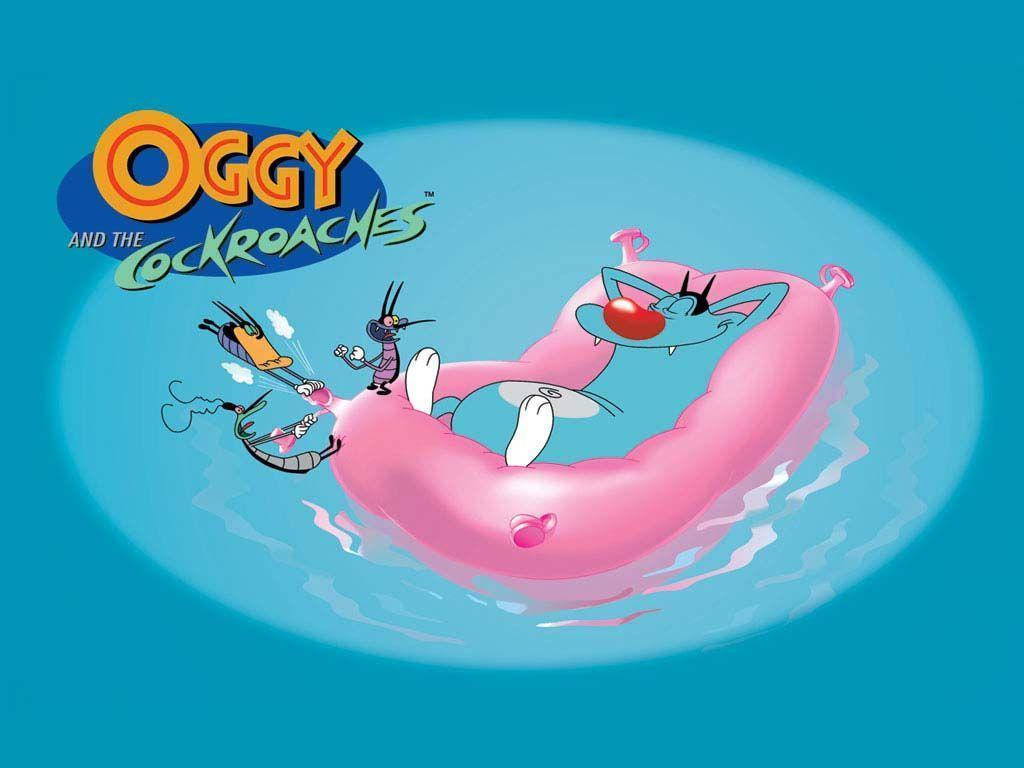 Oggy And The Cockroaches, pool, pink inflatable tube, SD Desktop Wallpaper