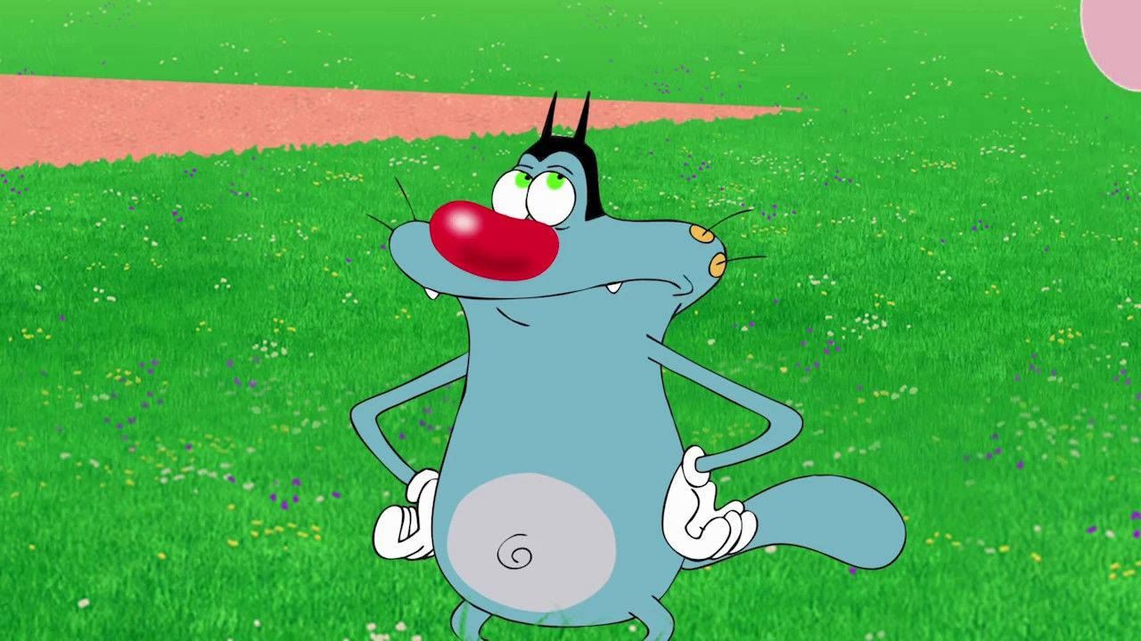 Oggy And The Cockroaches, blue cartoon cat, red nose, HD Desktop Wallpaper