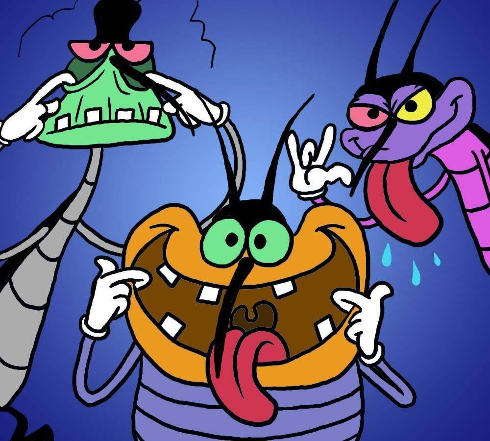 Oggy And The Cockroaches, three cartoon cockroaches, exaggerated expressions, SD Desktop Wallpaper
