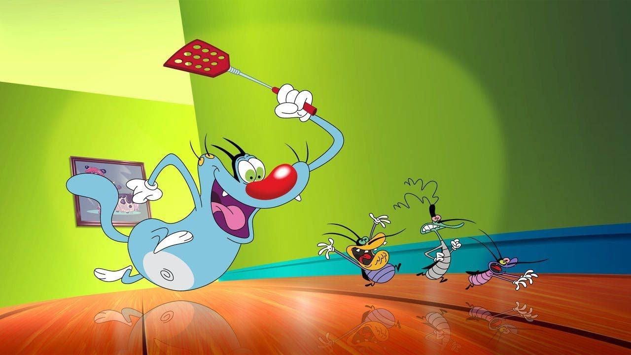 Oggy And The Cockroaches, blue cartoon cat, red spatula, HD Desktop Wallpaper