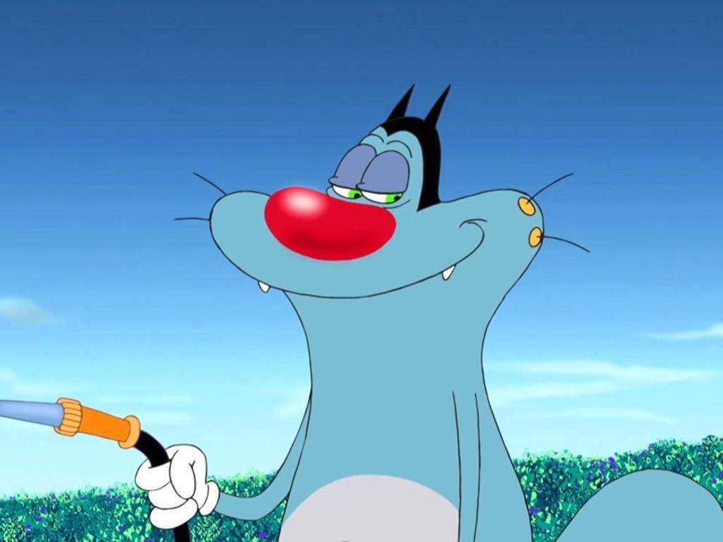 Oggy And The Cockroaches, blue cartoon cat, red nose, SD Desktop Wallpaper