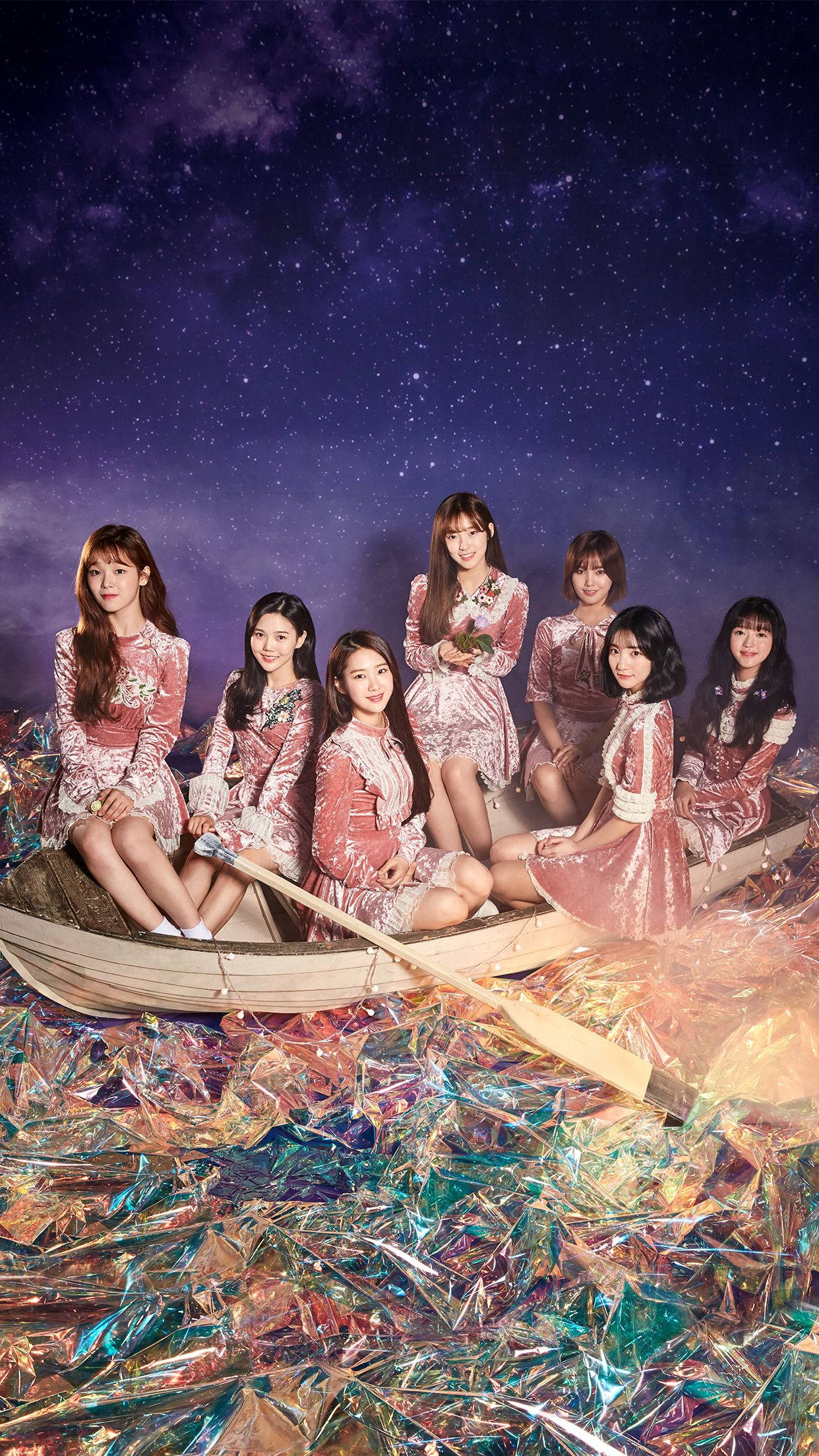 Oh My Girl, celestial vibe, shimmering pink dresses, Full HD Phone Wallpaper