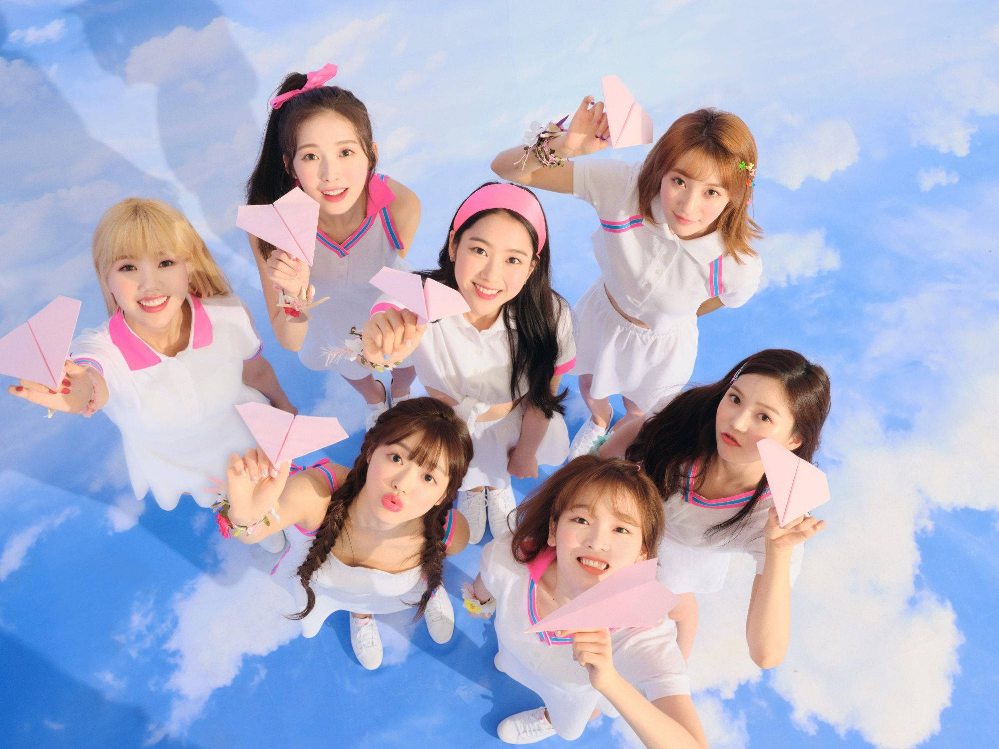 Oh My Girl, paper planes, white outfits, Full HD Desktop Wallpaper