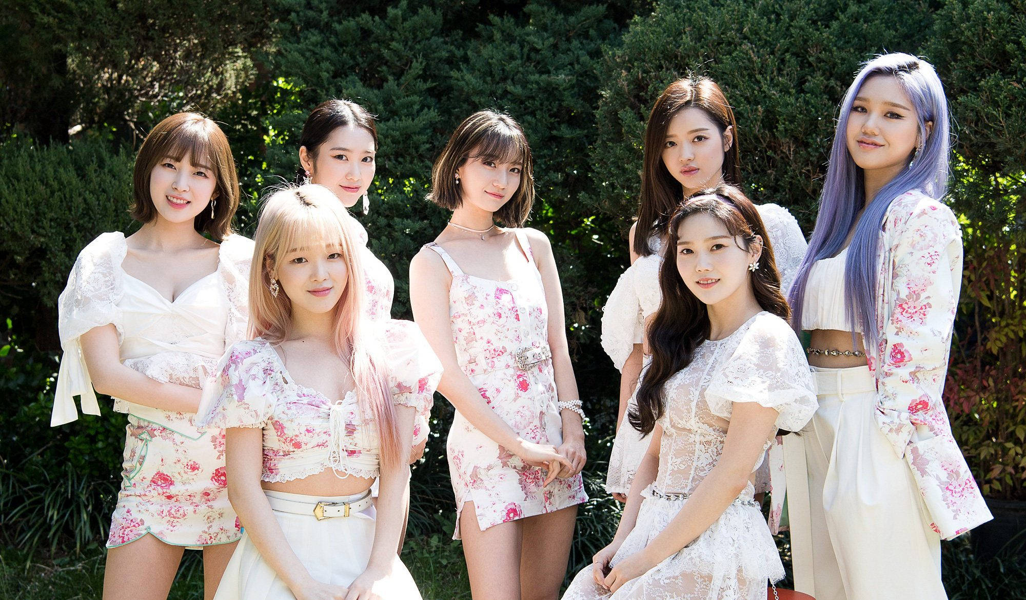 Oh My Girl, white floral laces, sunlit garden, Full HD Desktop Wallpaper
