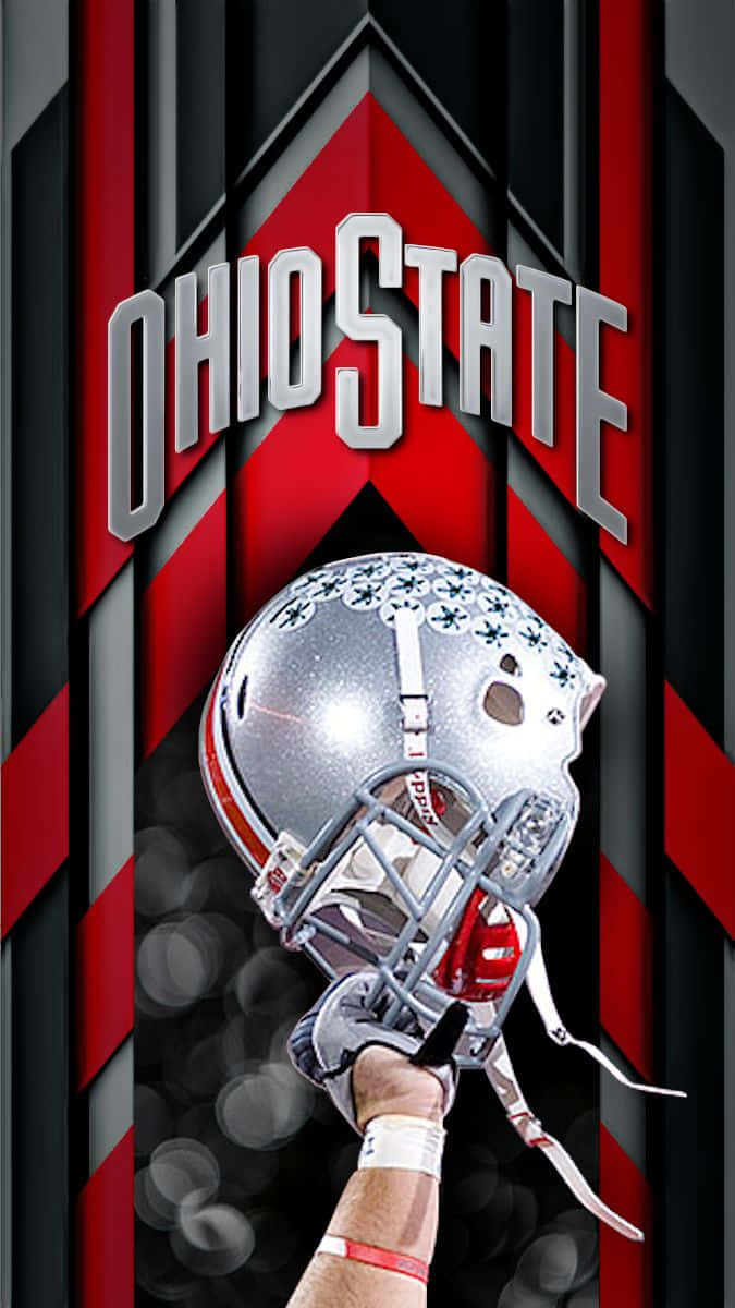 Ohio State football, silver Ohio State football helmet, red black and gray geometric background, SD Phone Wallpaper