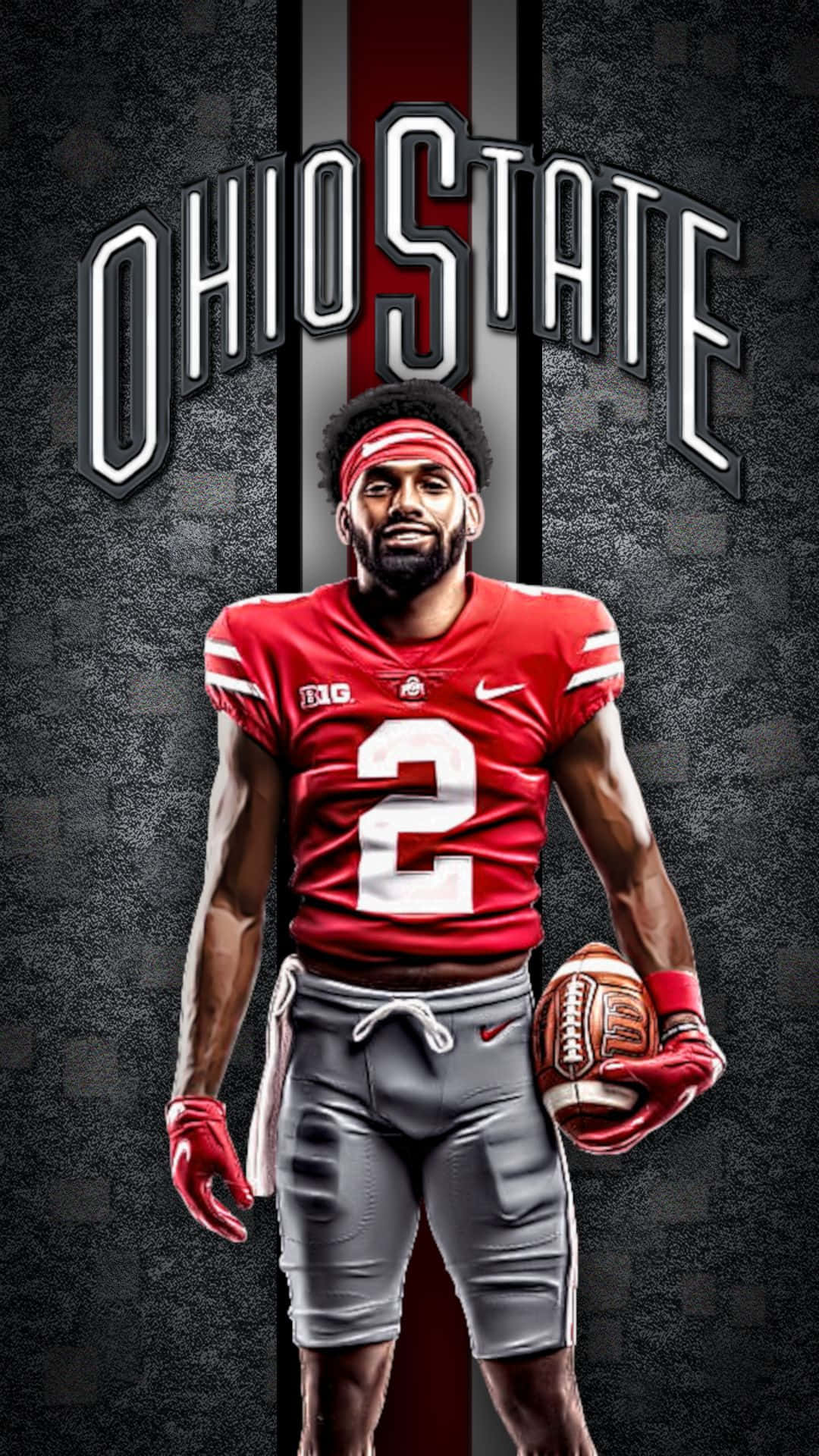 Ohio State football player, red jersey number two, dark textured background, Full HD Phone Wallpaper