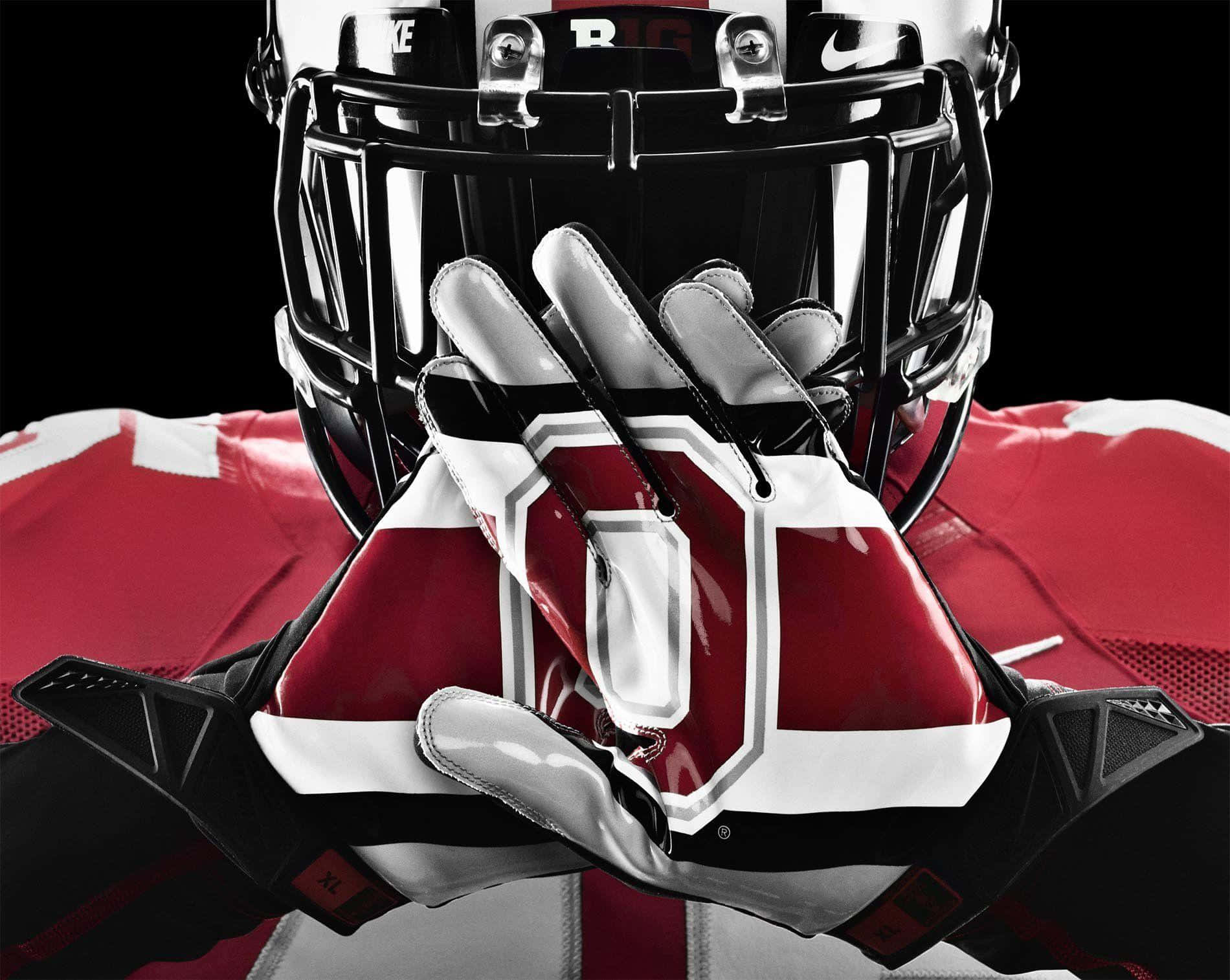 Ohio State Football, red and white gear, helmet, HD Desktop Wallpaper