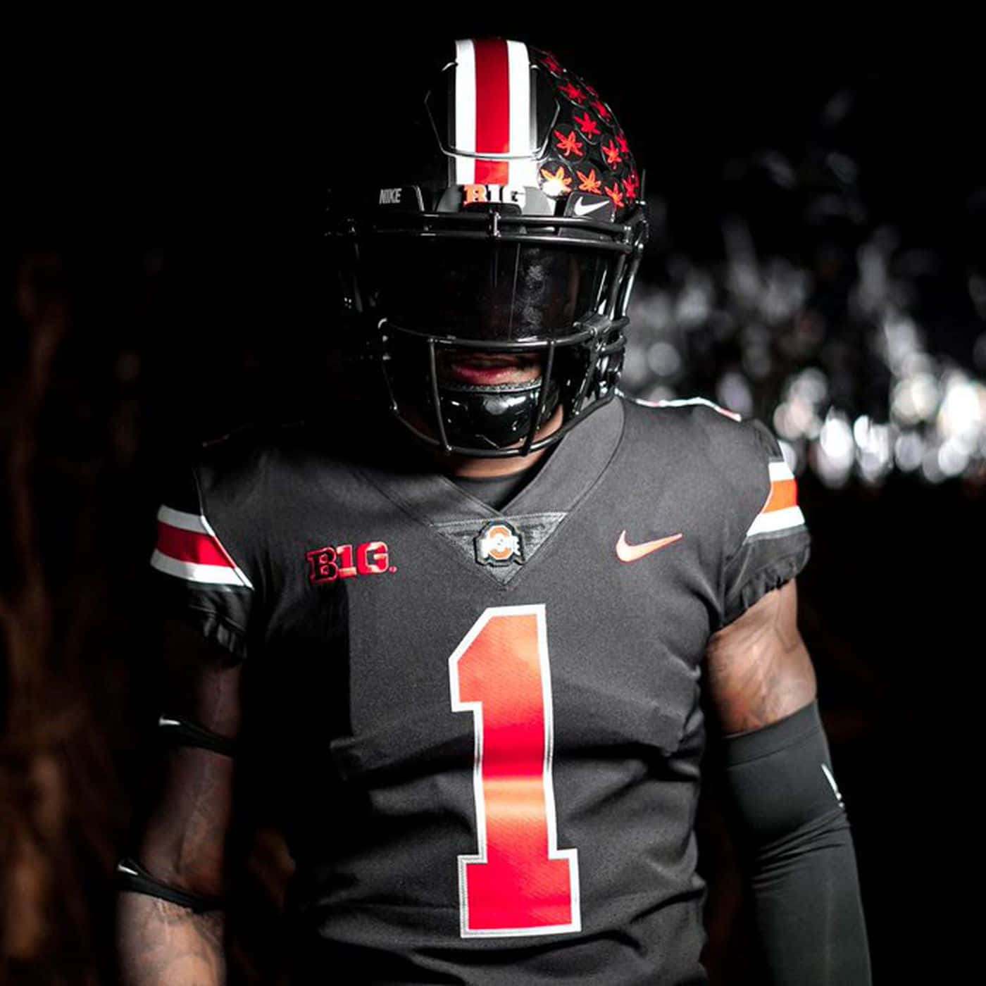 Ohio State Football, black jersey, red number one, HD Desktop Wallpaper