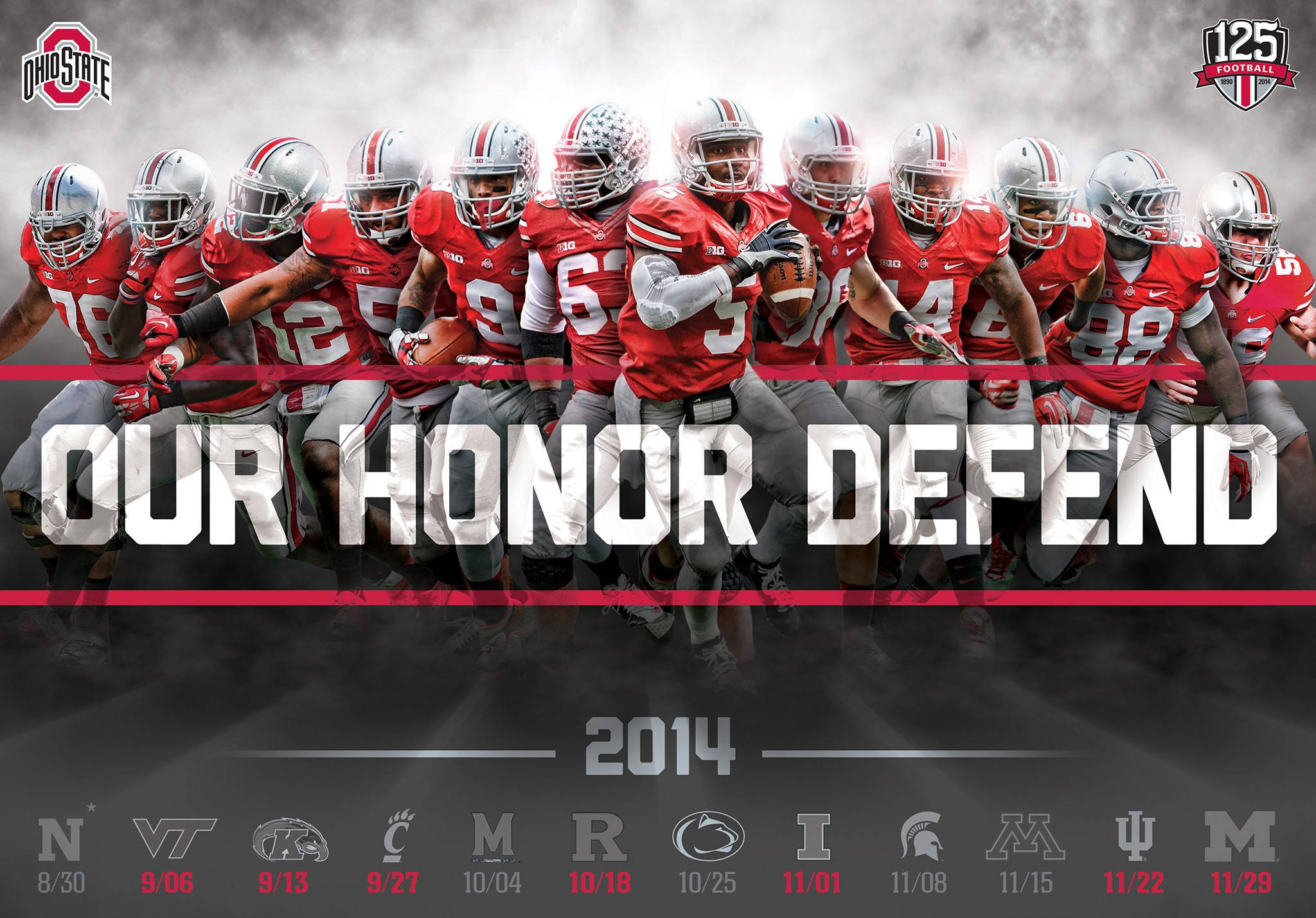 Ohio State University, red uniforms, smoky backdrop, Full HD Desktop Wallpaper