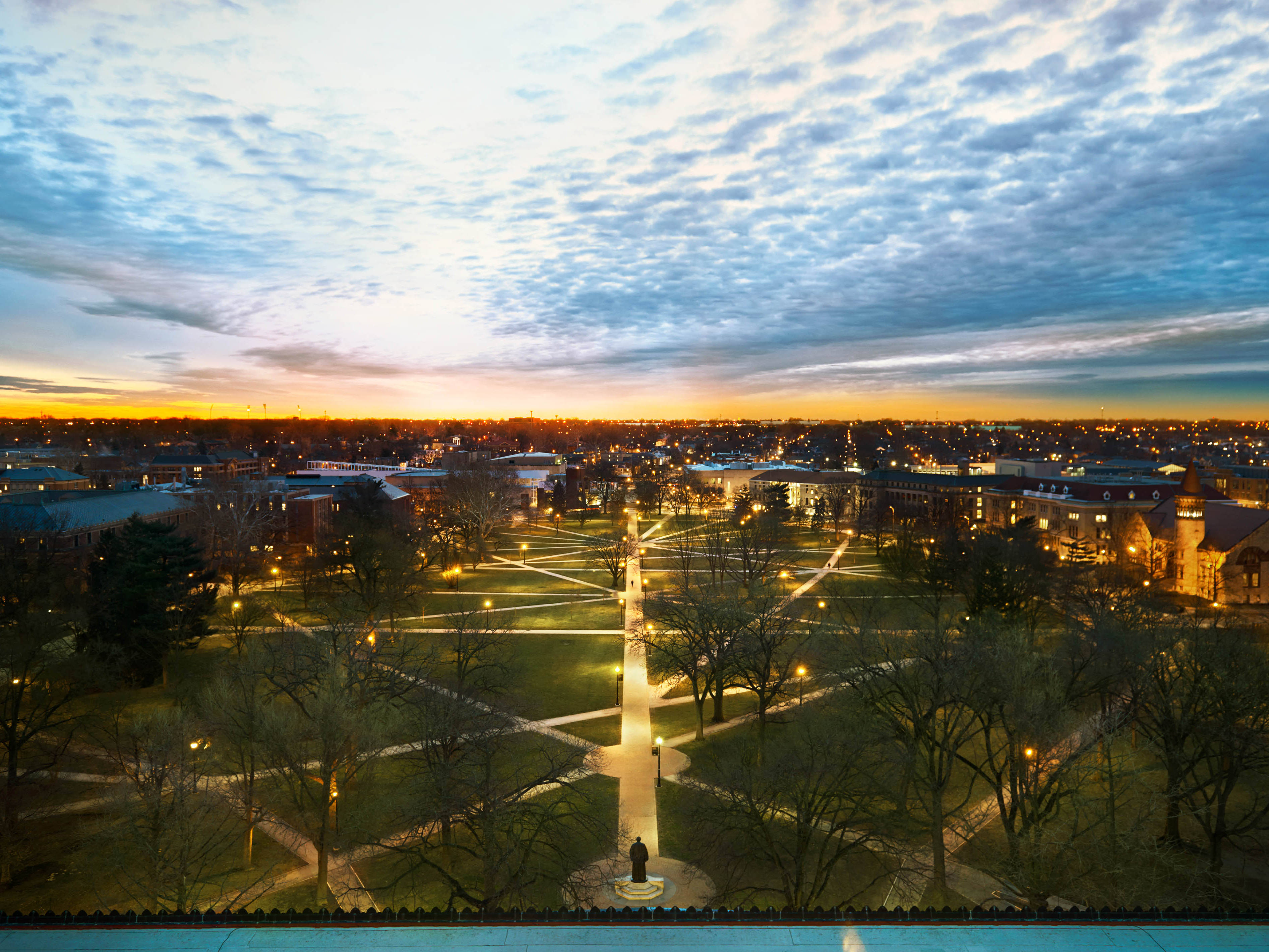 Ohio State University, Oval Walkways, dusk, 2K Desktop Wallpaper