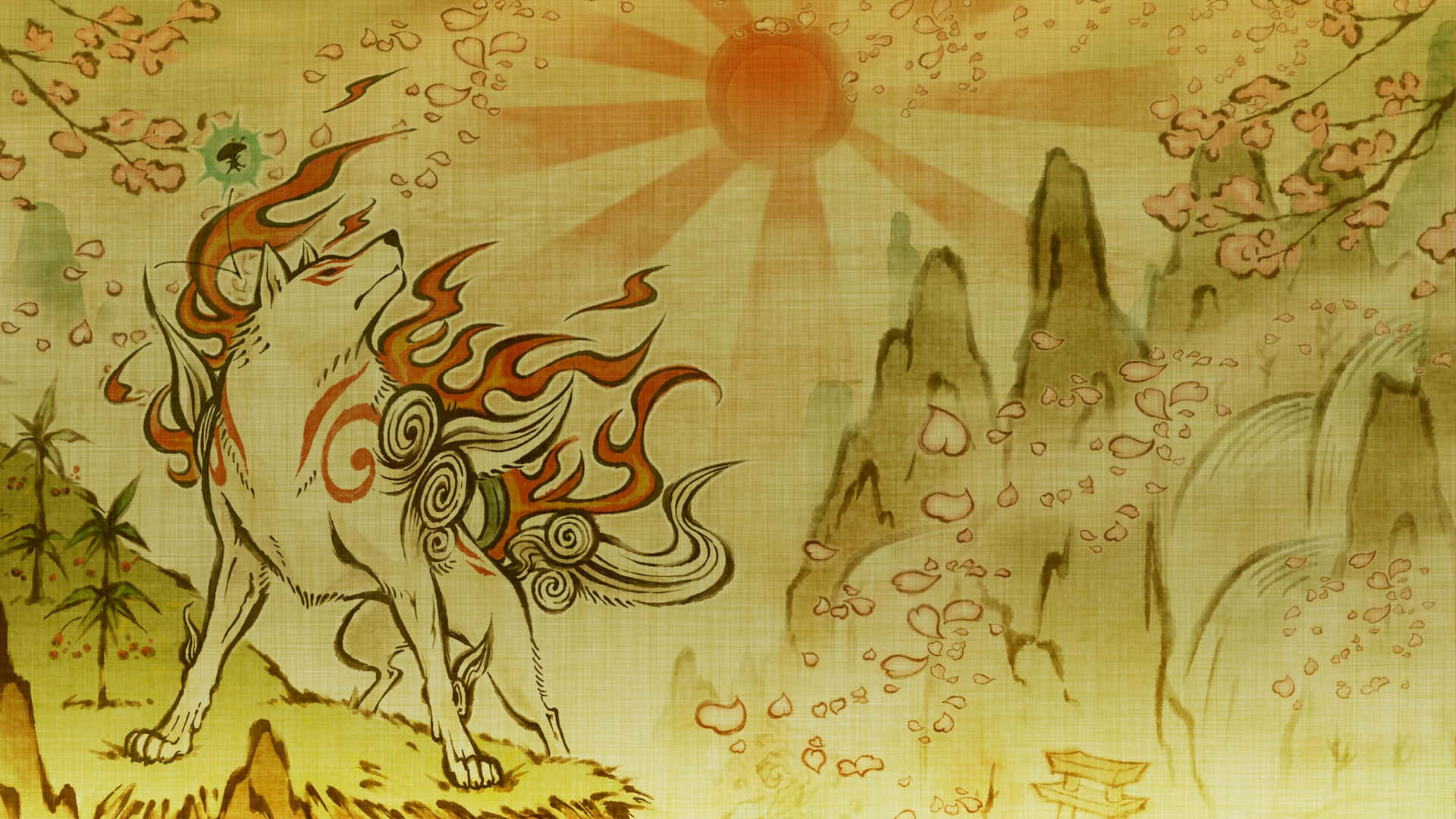 Okami HD, mythical fox, fiery orange mane, Full HD Desktop Wallpaper