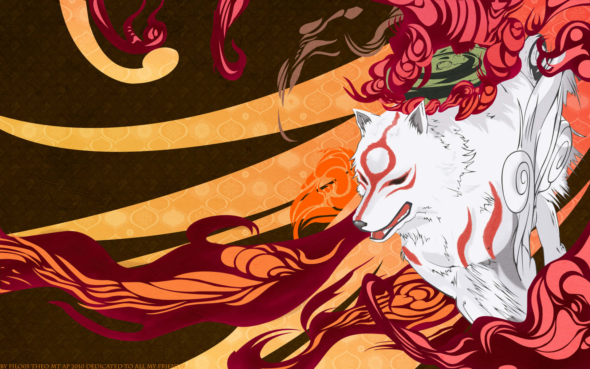 Okami HD, white fox, red markings, Full HD Desktop Wallpaper