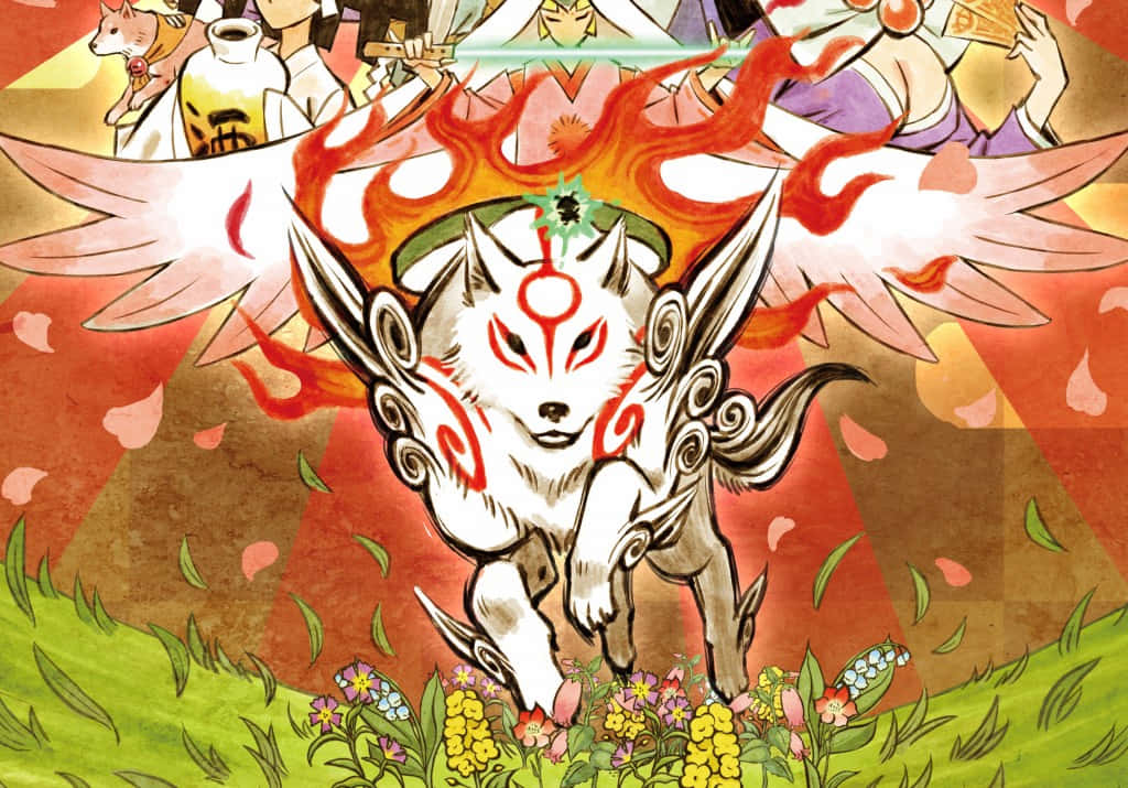 Okami HD, white fox, red markings, SD Desktop Wallpaper