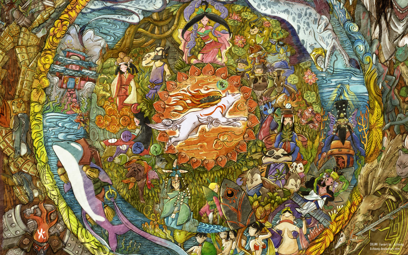 Okami HD, white fox, mythological figures, HD Desktop Wallpaper