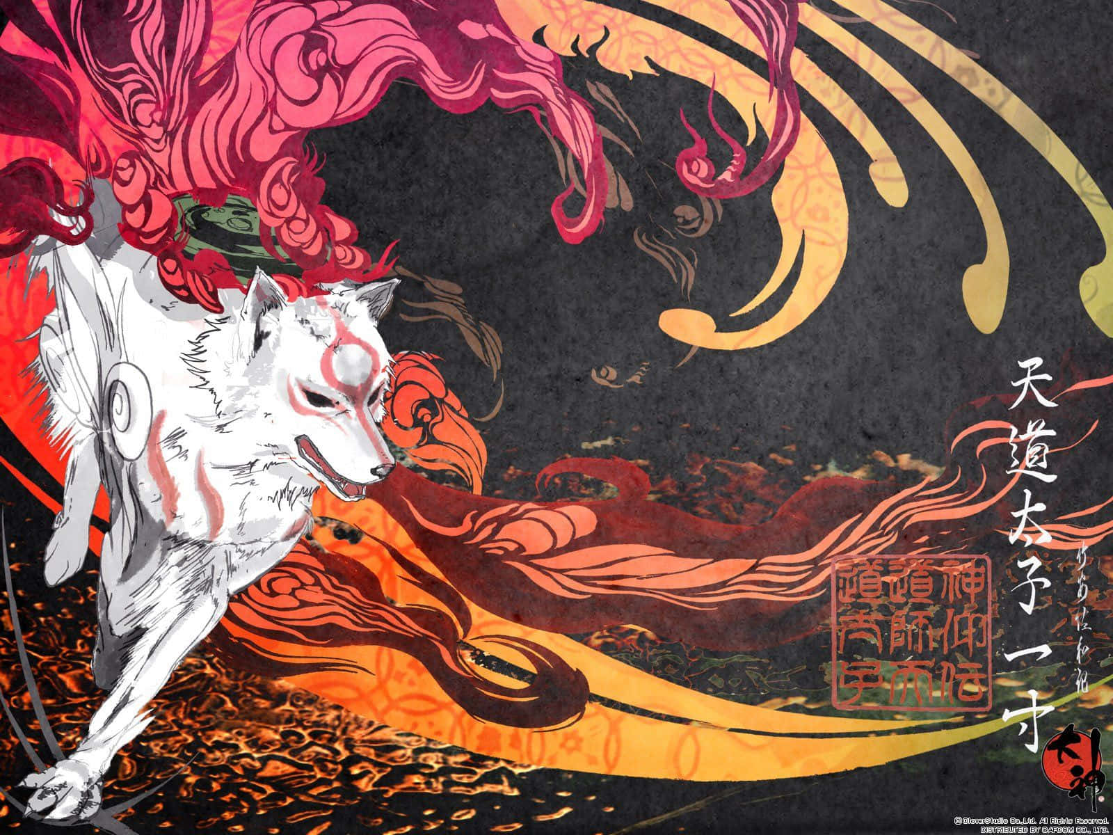 Okami HD, white fox, red markings, HD Desktop Wallpaper