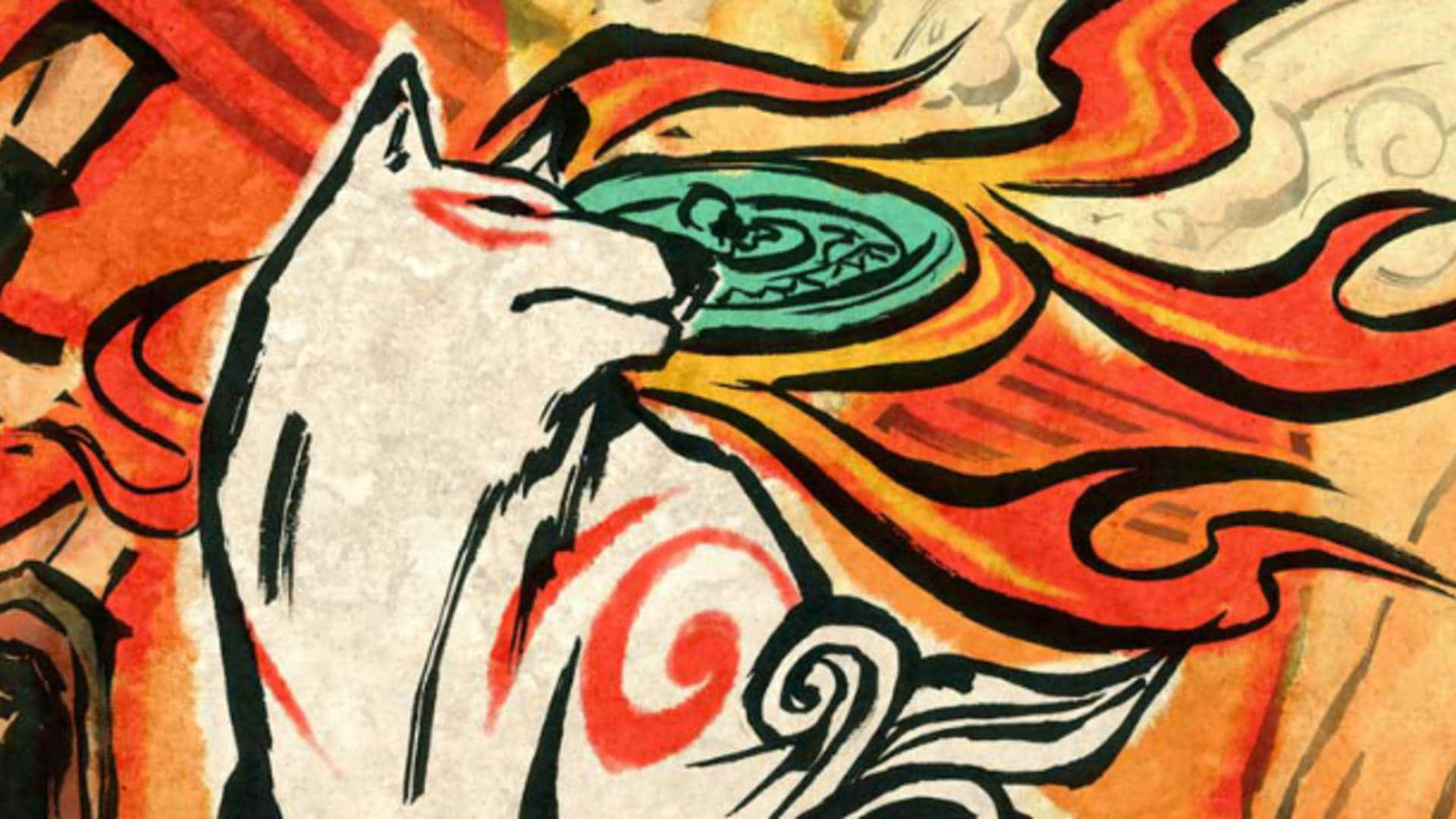 Okami HD, white fox, red markings, Full HD Desktop Wallpaper