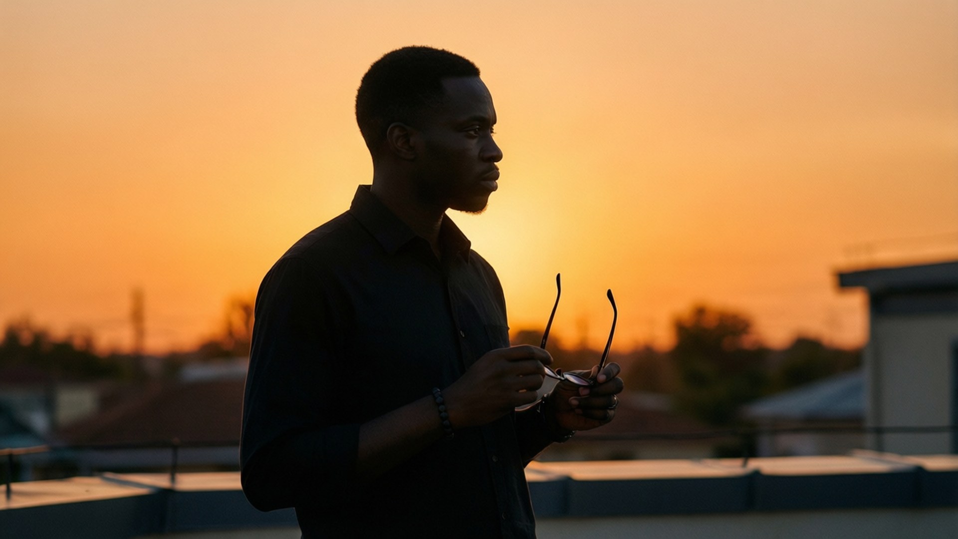 Okarun, sunset, rooftop, Full HD Desktop Wallpaper