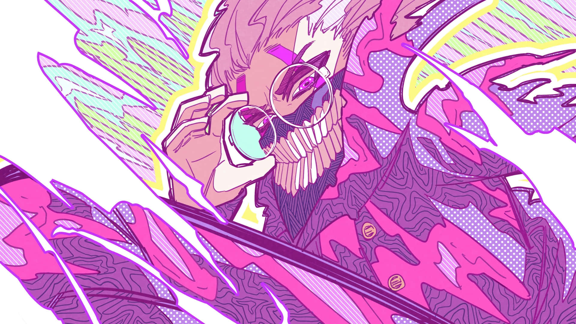 Okarun, pink hair, glasses, Full HD Desktop Wallpaper