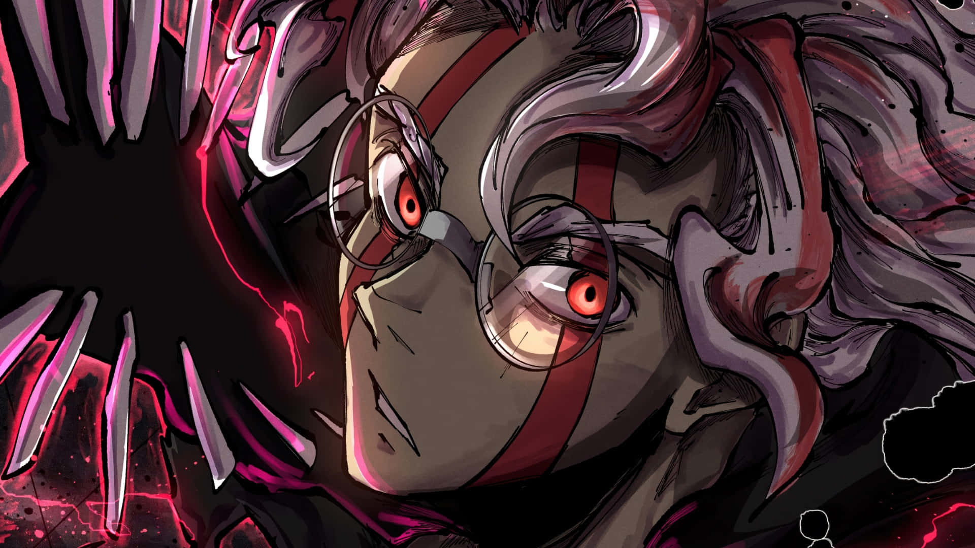 Okarun, red eyes, glasses, Full HD Desktop Wallpaper