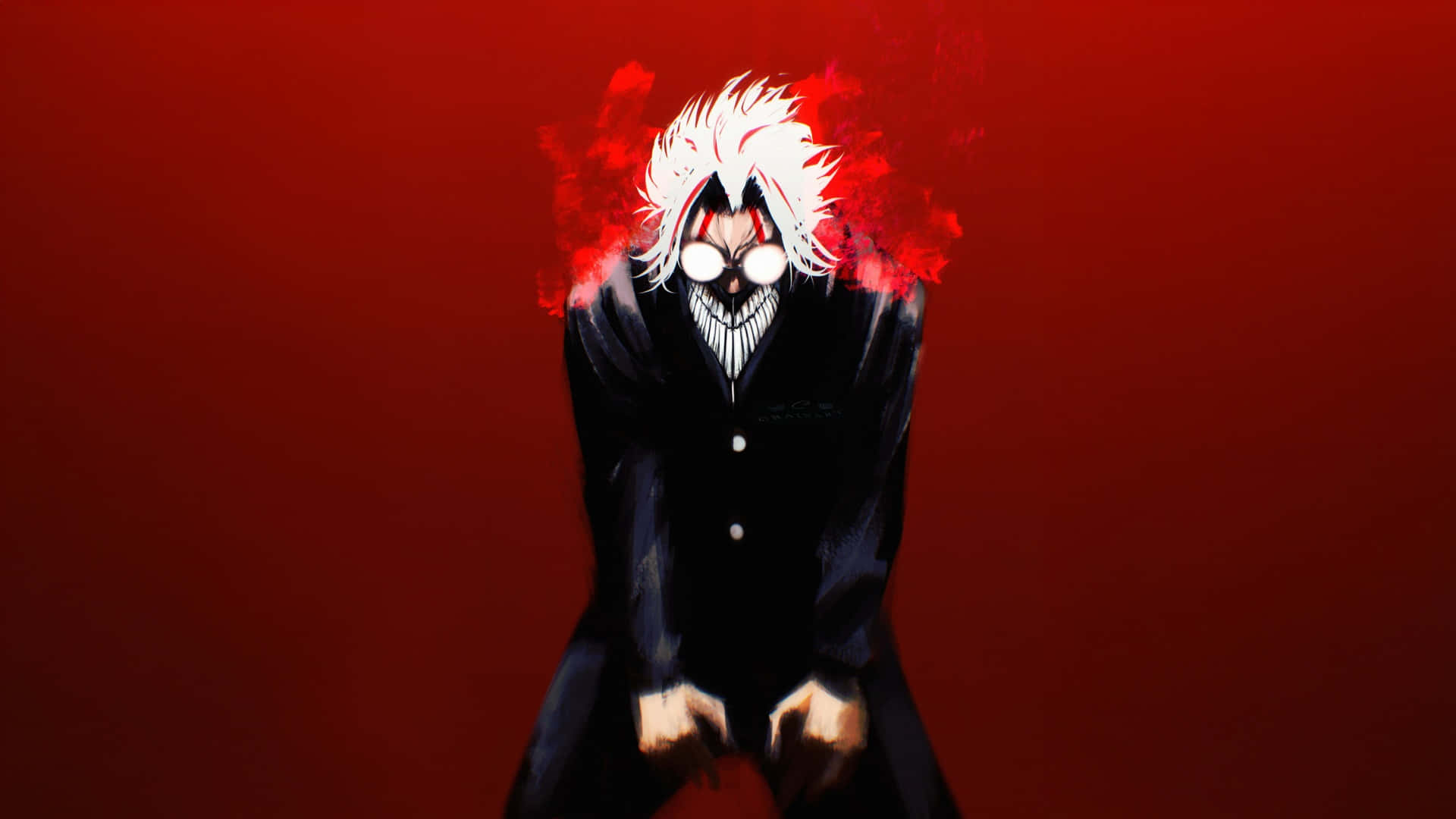 Okarun, intense red aura, white spiky hair, Full HD Desktop Wallpaper