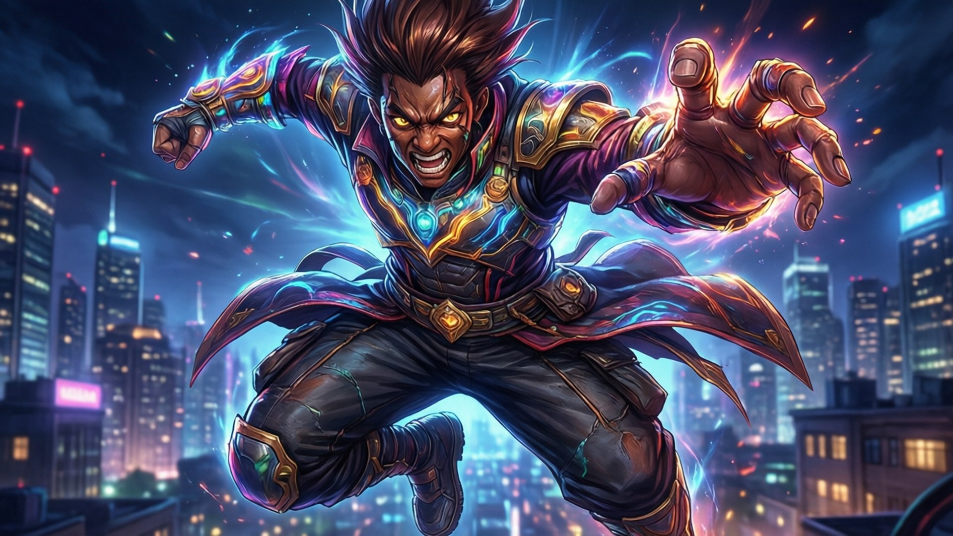 Okarun, glowing powers, city night backdrop, Full HD Desktop Wallpaper