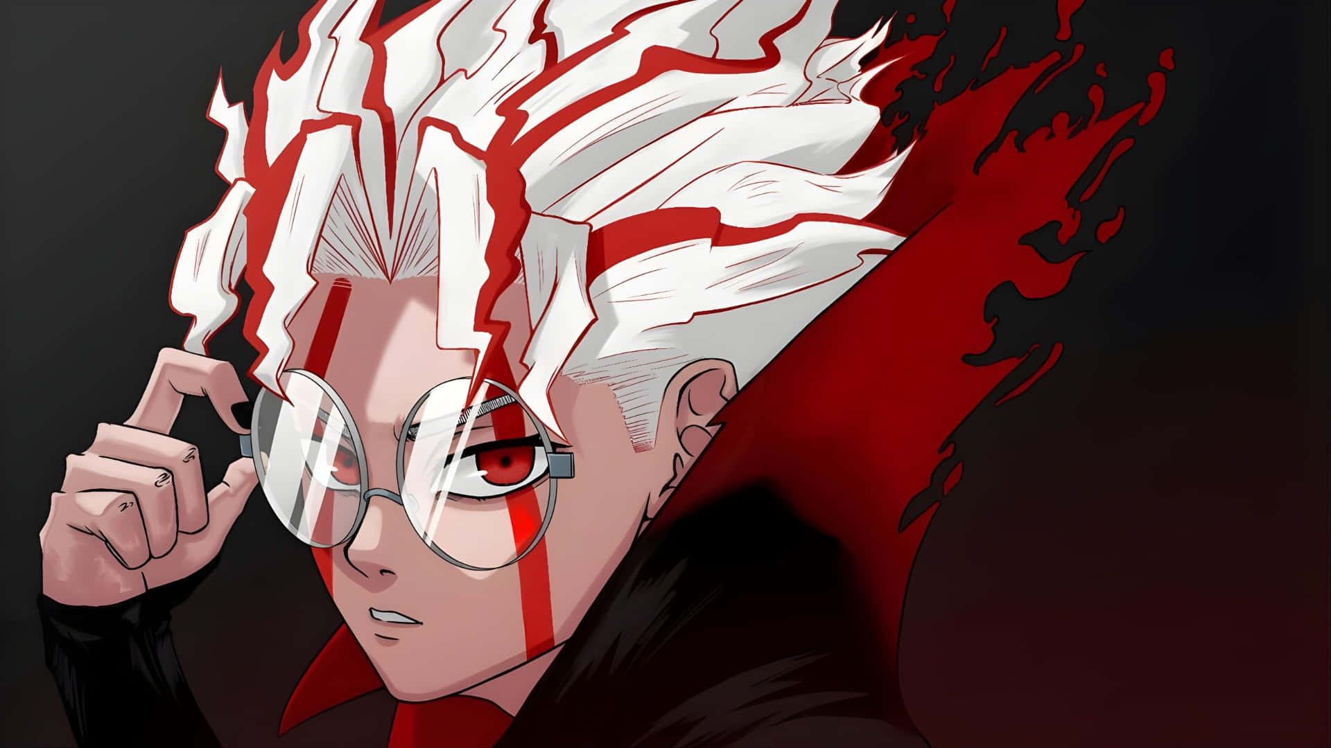Okarun, spiky white hair, red streaks, Full HD Desktop Wallpaper