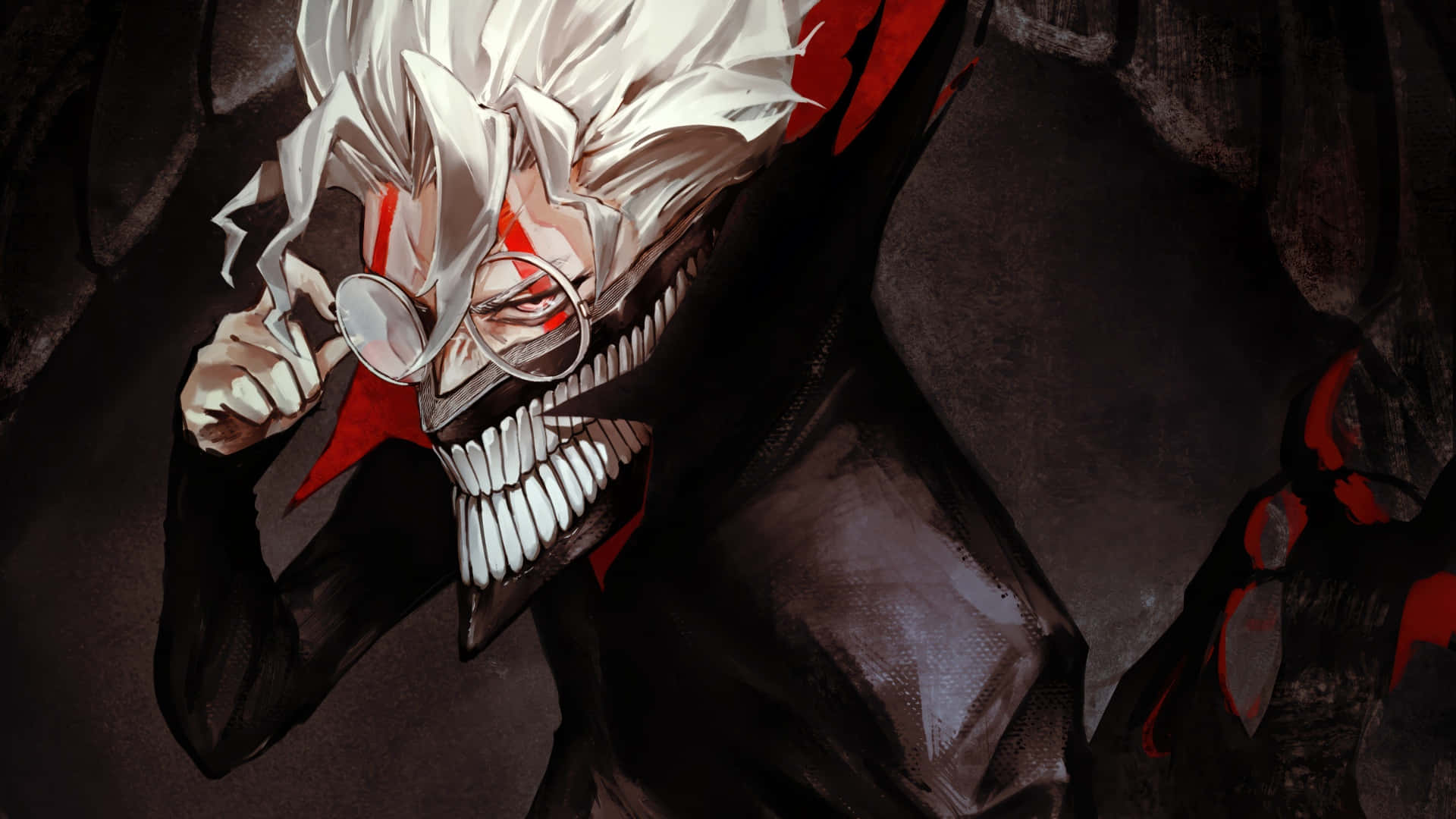 Okarun, white hair, red markings, Full HD Desktop Wallpaper