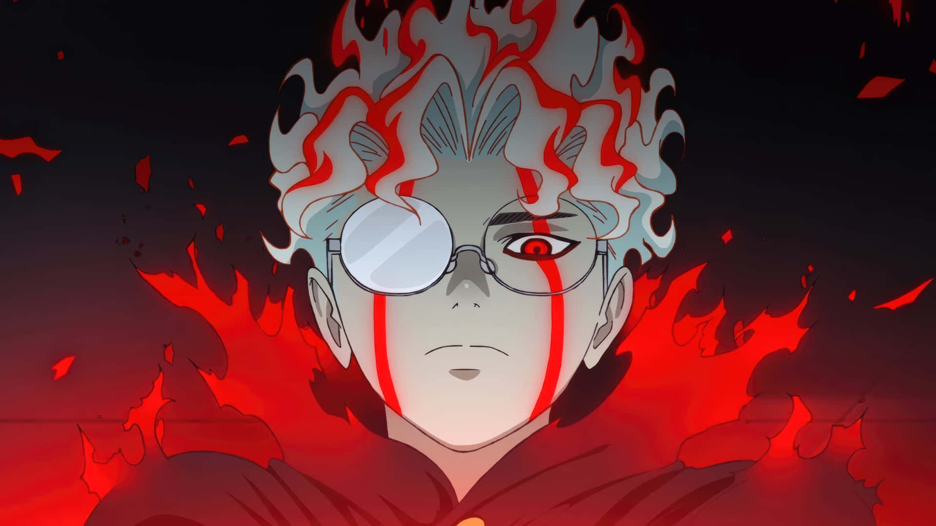 Okarun, white hair, red flames, Full HD Desktop Wallpaper