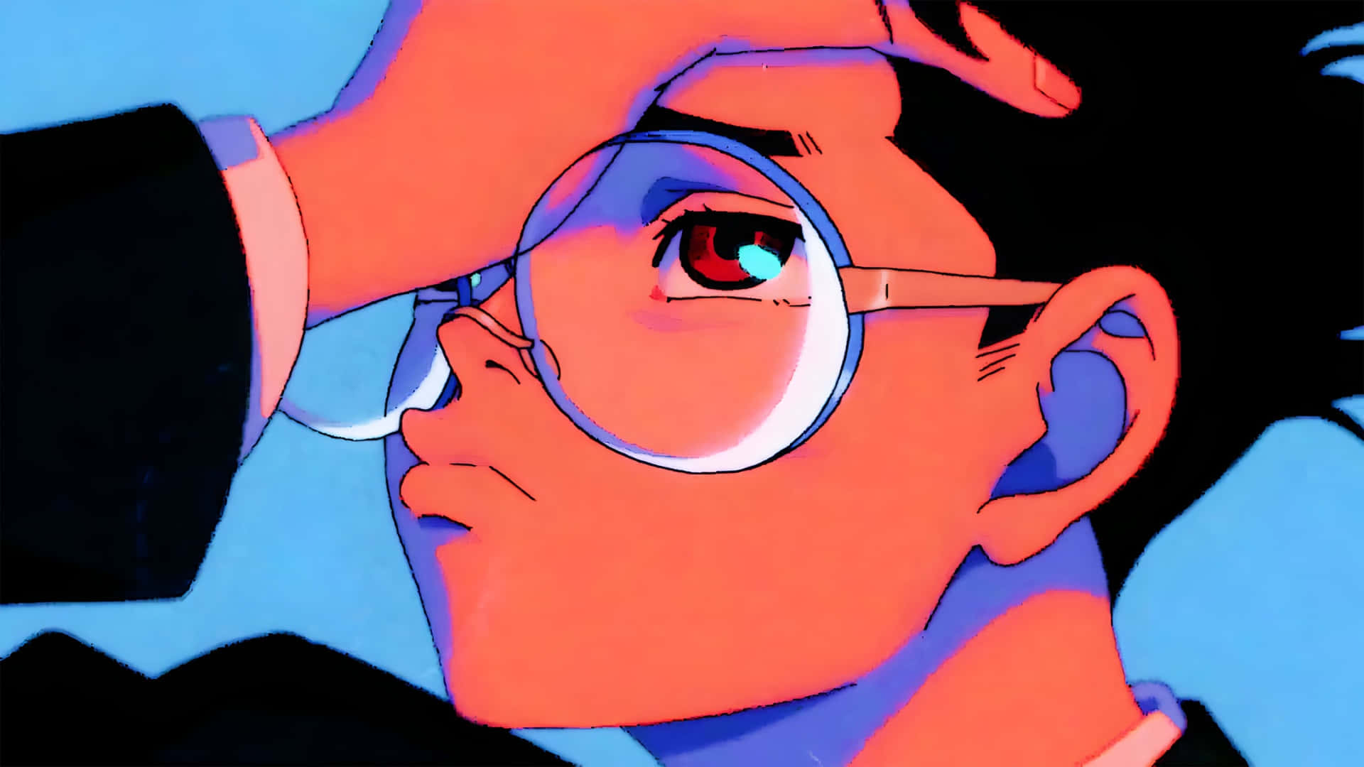 Okarun, red eyes, round glasses, Full HD Desktop Wallpaper