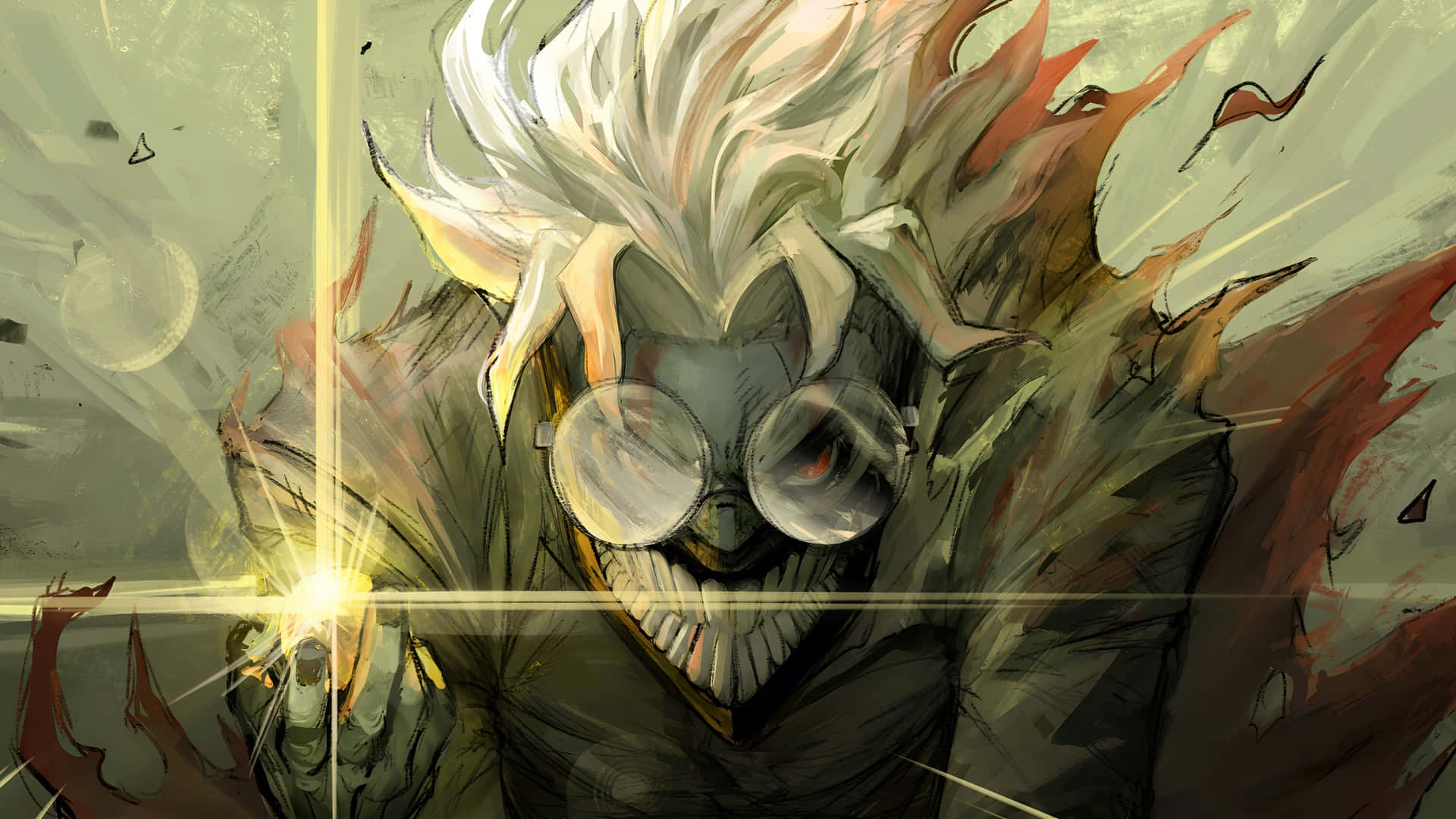 Okarun, wild white hair, round glasses, Full HD Desktop Wallpaper