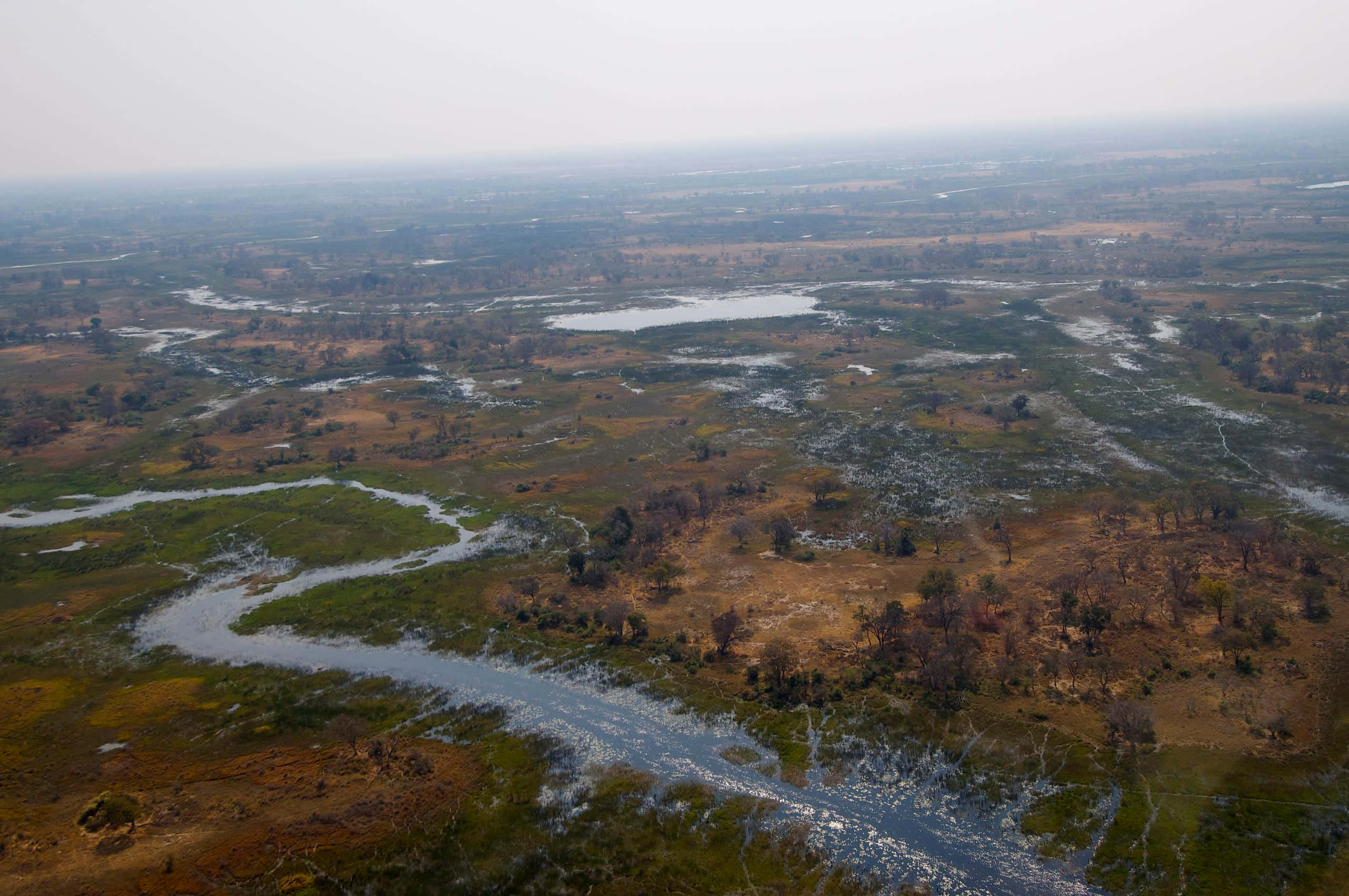 Okavango Delta, winding river, vast wetland, 2K Desktop Wallpaper