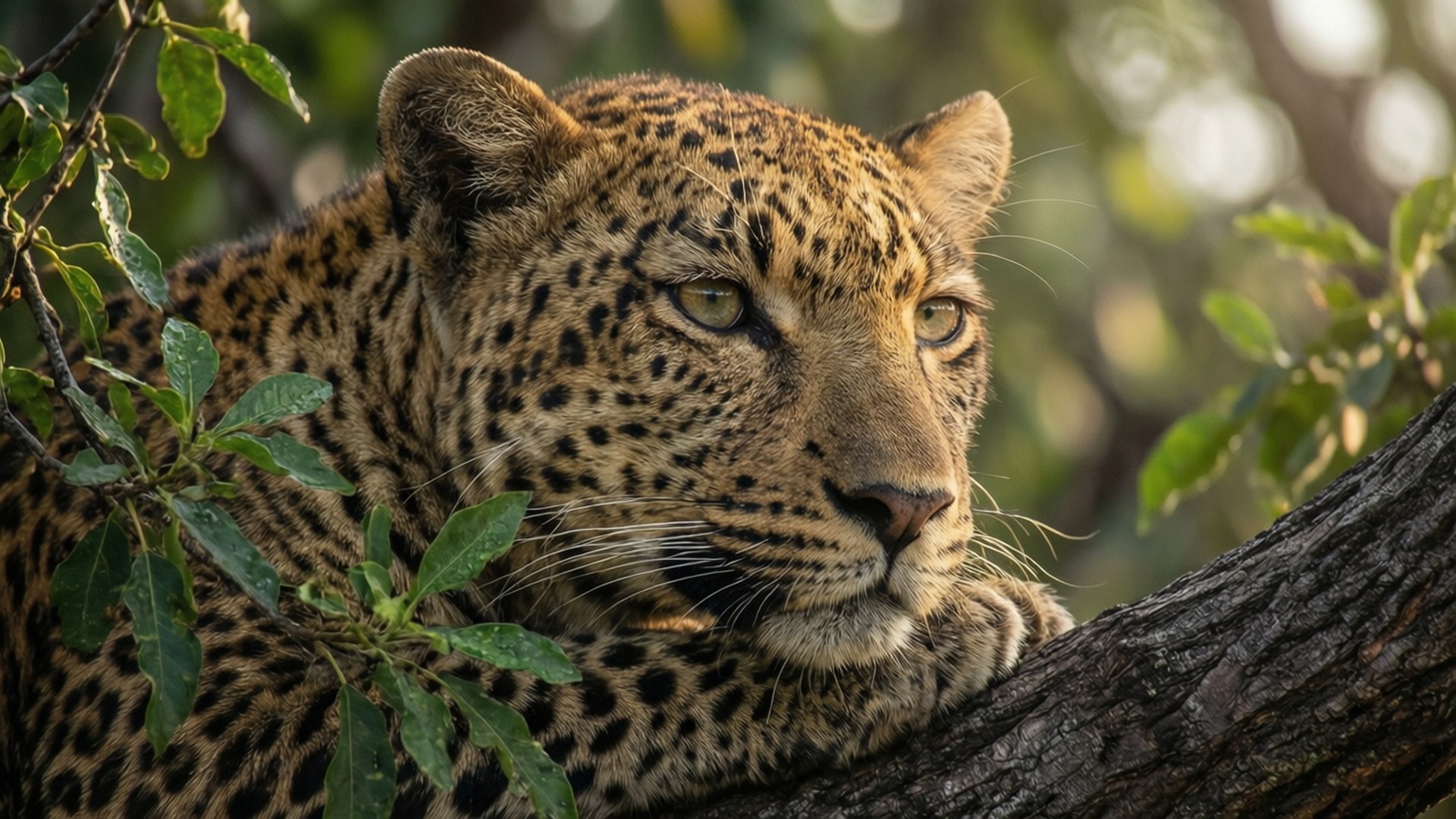 leopard, delta, tree branch, Full HD Desktop Wallpaper