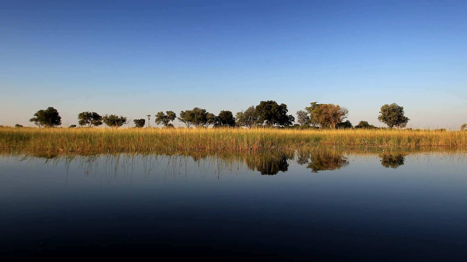 Okavango Delta, sunset, calm lake, HD Desktop Wallpaper