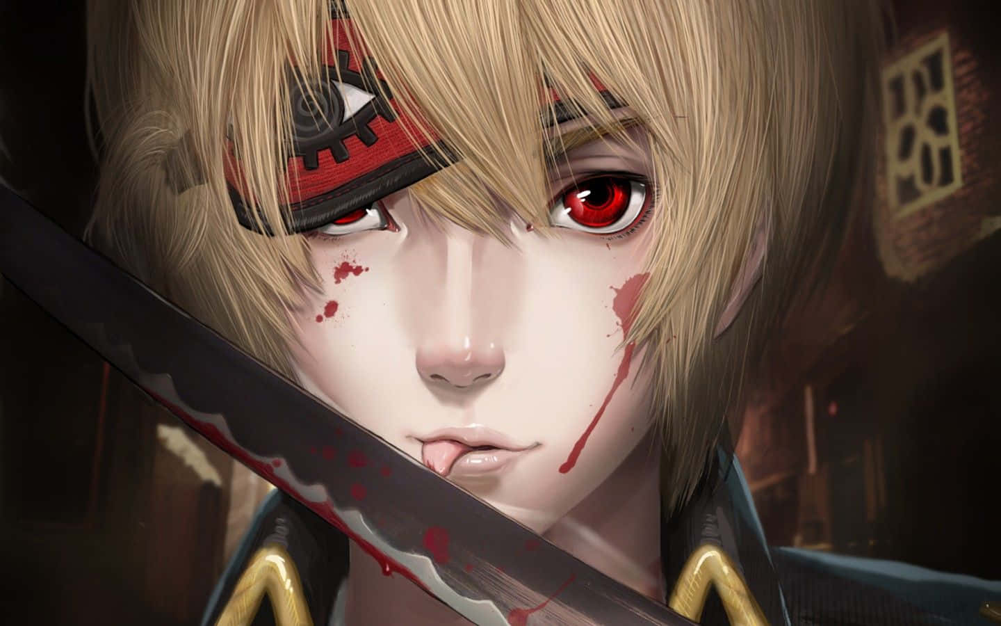 Okita Sougo, blonde anime warrior, red eyes, HD Desktop Wallpaper