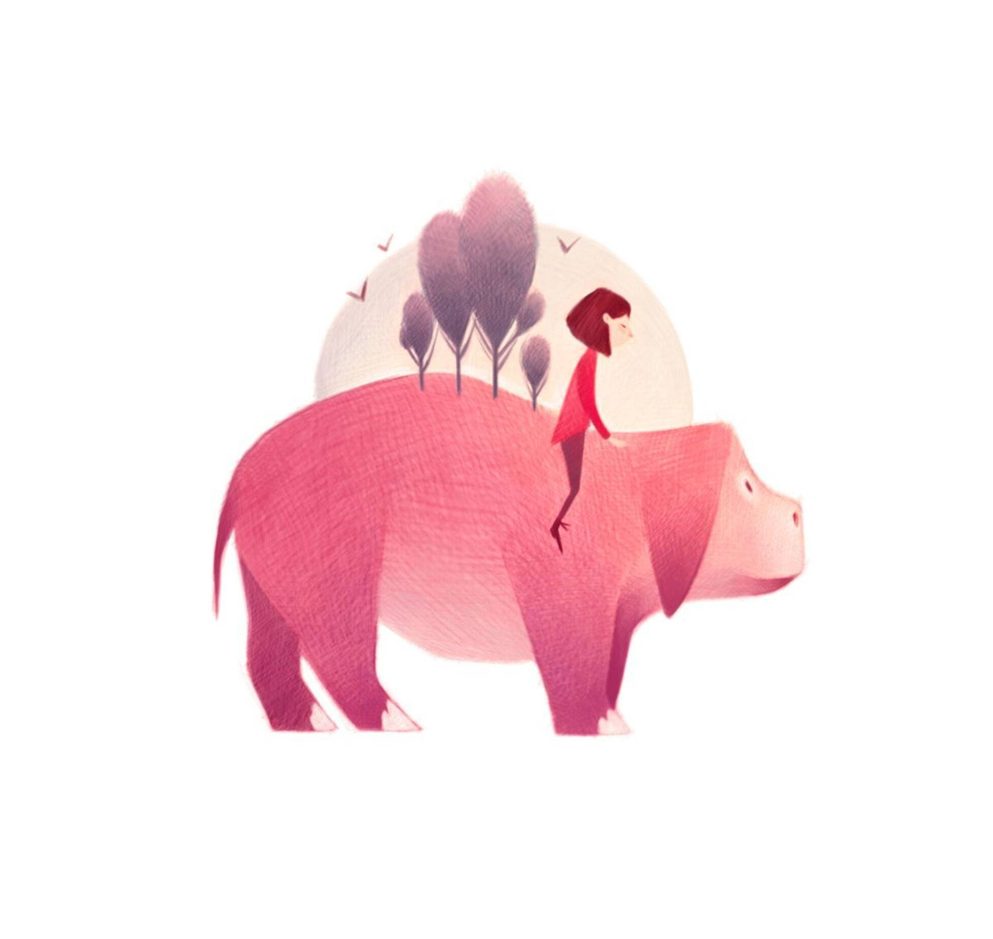 Okja, pink hippo, small girl in a red dress, Full HD Desktop Wallpaper