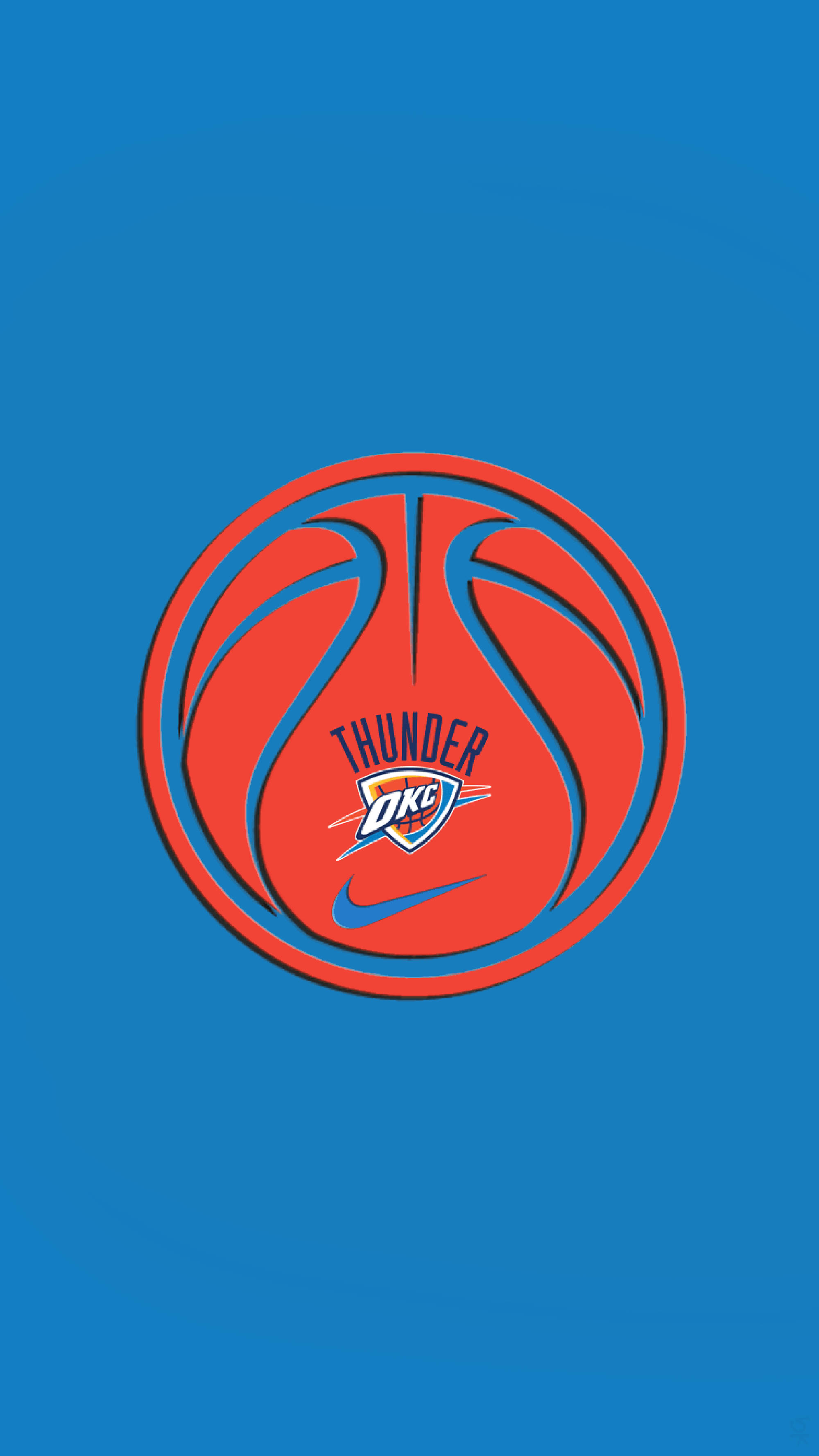 Oklahoma City Thunder, red basketball, blue background, 2K Phone Wallpaper