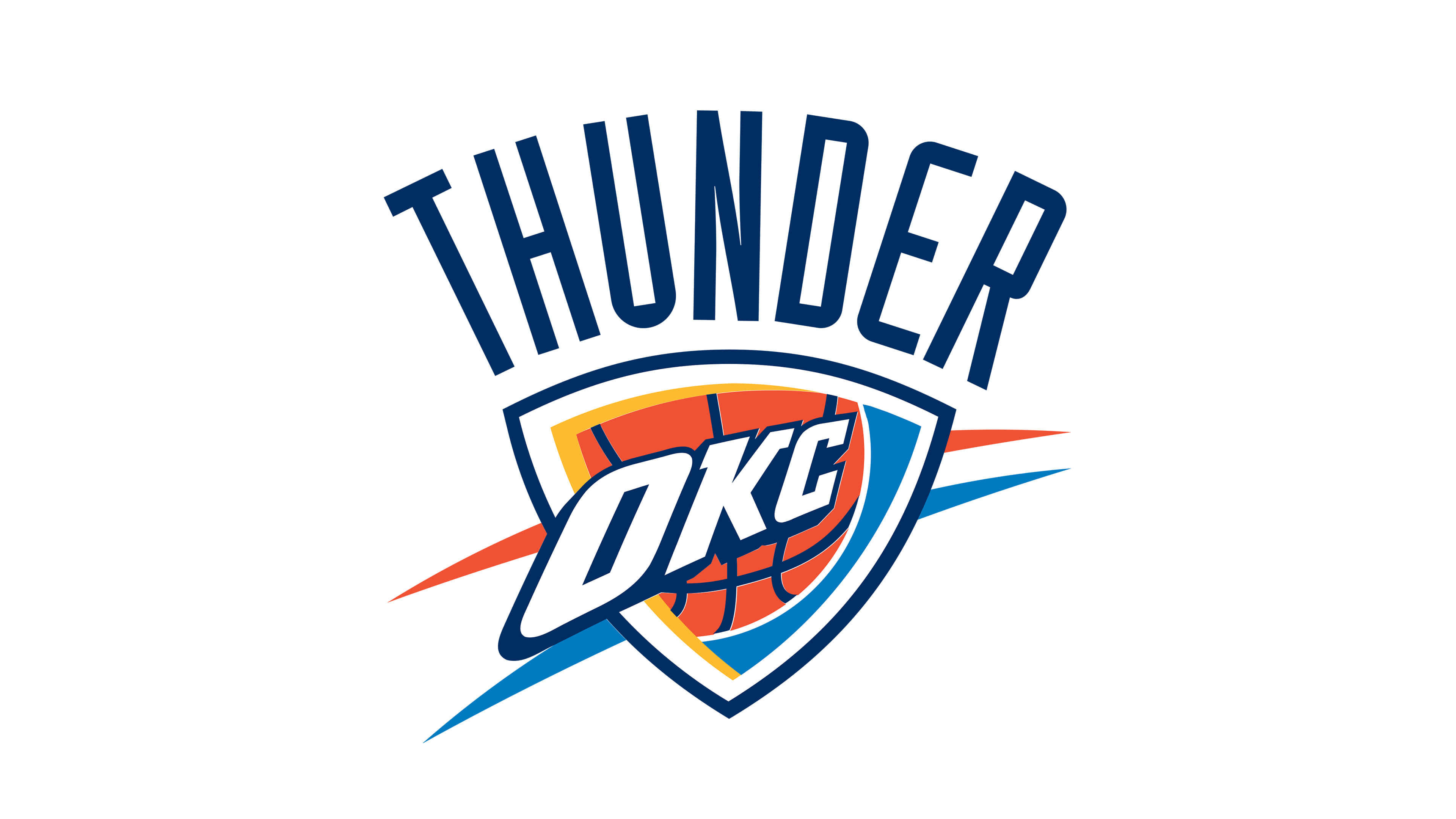 Oklahoma City Thunder, blue text, shield, 4K Desktop Wallpaper