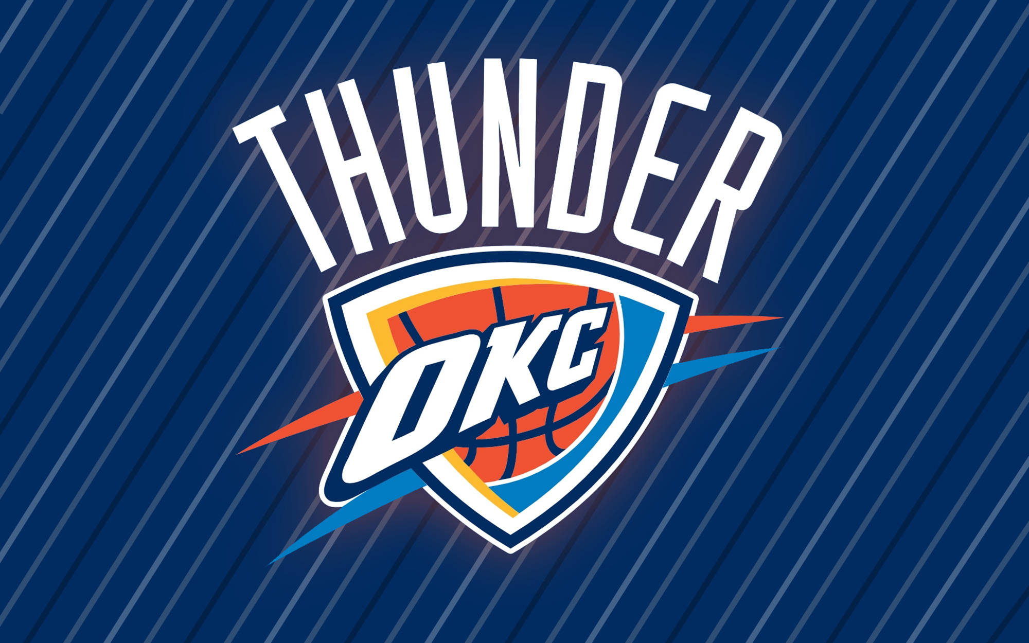 Oklahoma City Thunder, white text, orange basketball shield, Full HD Desktop Wallpaper
